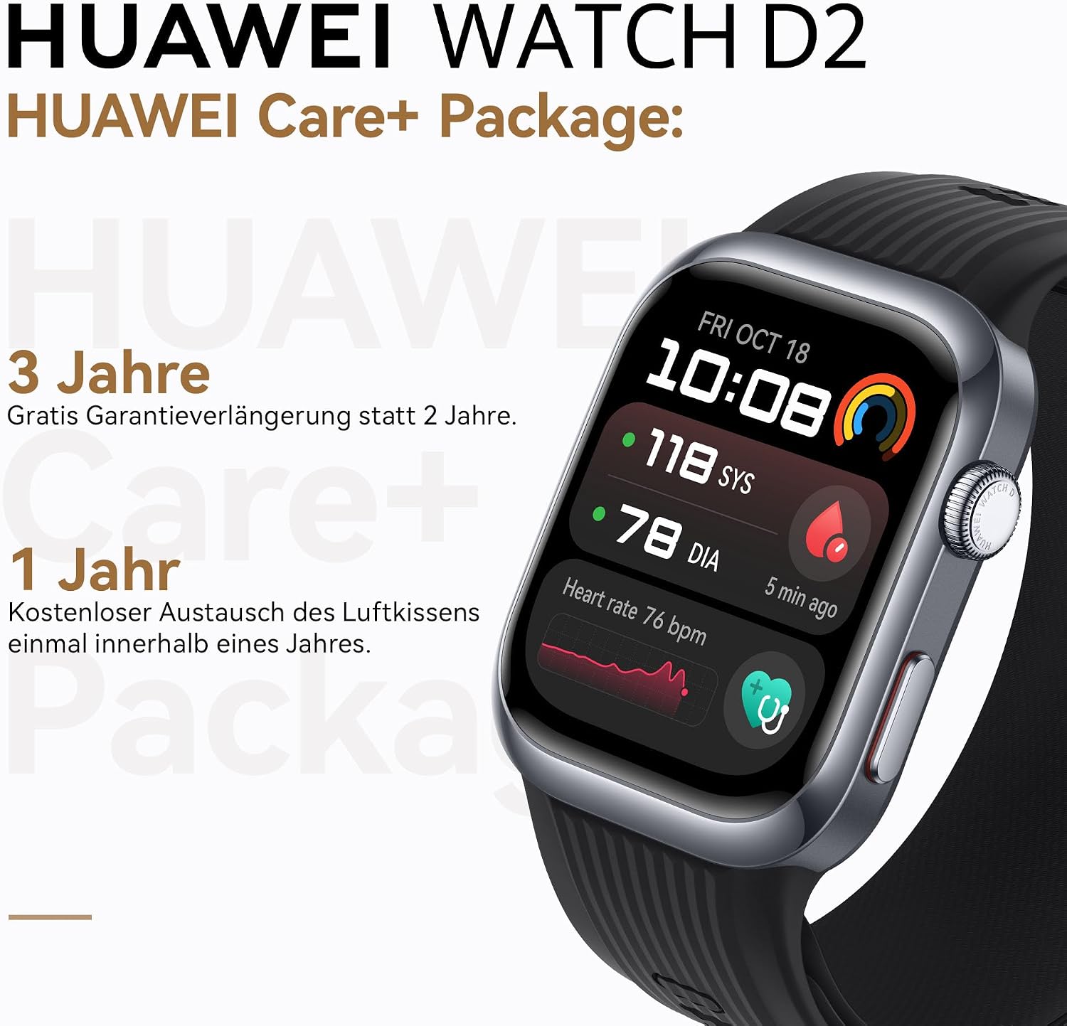 Thumbnail 2 de HUAWEI Watch D2 Smartwatch mit 1,82" AMOLED, EKG und ambulantem Blutdruck-Monitoring – schwarz