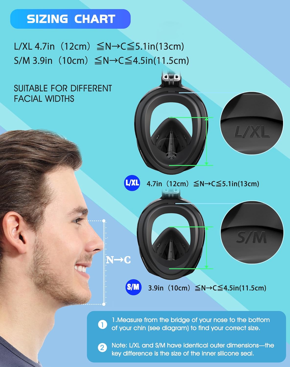 Thumbnail 4 de Greatever Full Face Snorkel Mask with Dry Top System and Detachable Camera Mount