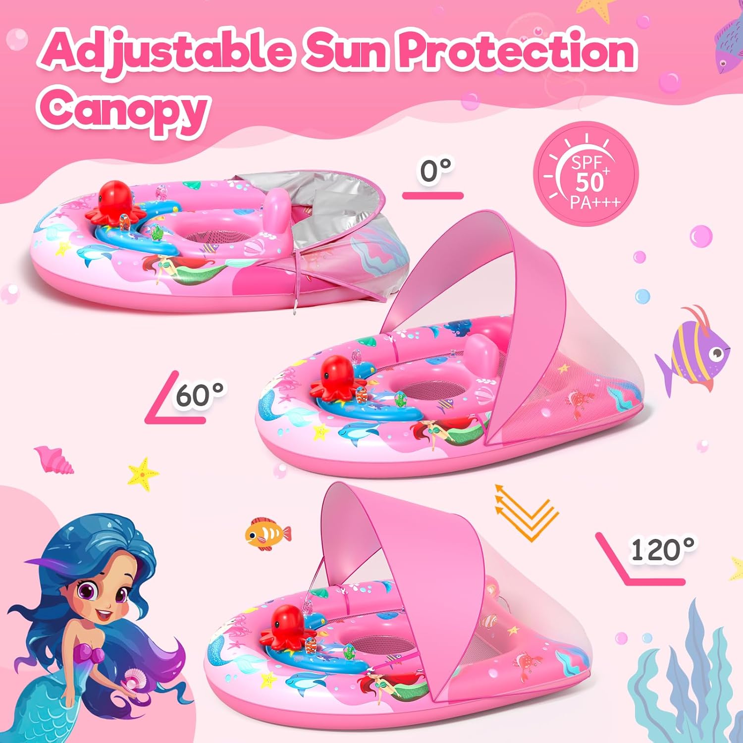 Thumbnail 1 de Baby swimming float with UPF50+ sun canopy, adjustable safety seat and inflatable ring (6–36 months)