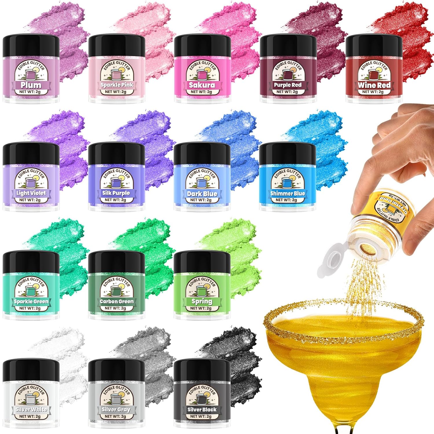 Detalle de Betifood 16-Color Edible Glitter for Drinks, Cakes, and Icing