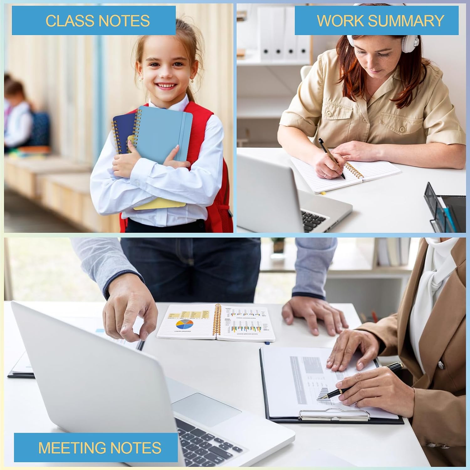 Thumbnail 6 de Utron 5x7 Spiral Notebooks, 3-Pack with College-Ruled Pages and Elastic Straps
