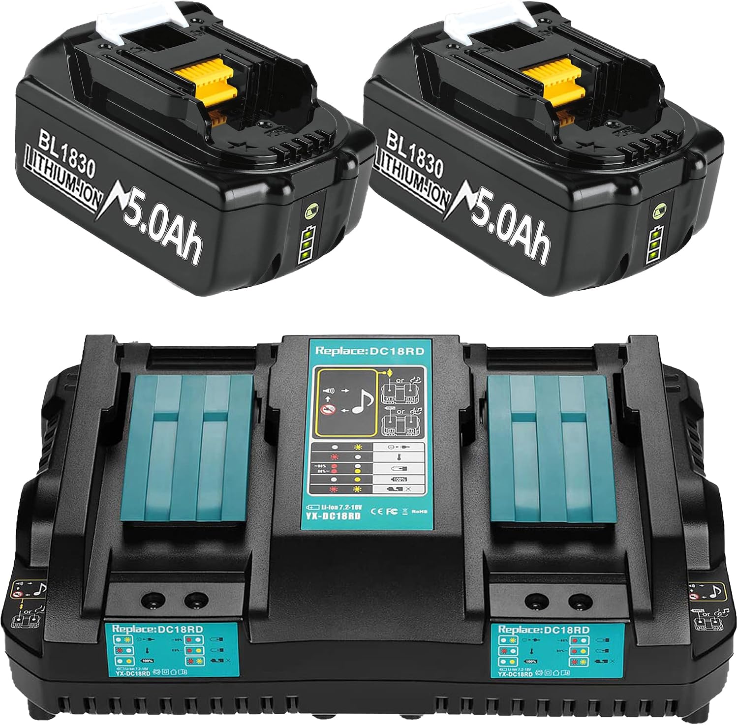 Detalle de Bonadget 18V 5,0Ah accu's met DC18RD 6A-duallader