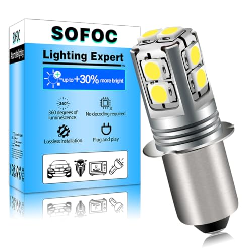 Detalle de SOFOC P13.5s Lampada LED 3W 600LM Bianco, Ampia Tensione 6‑40V per Torcia, Bici, Campeggio