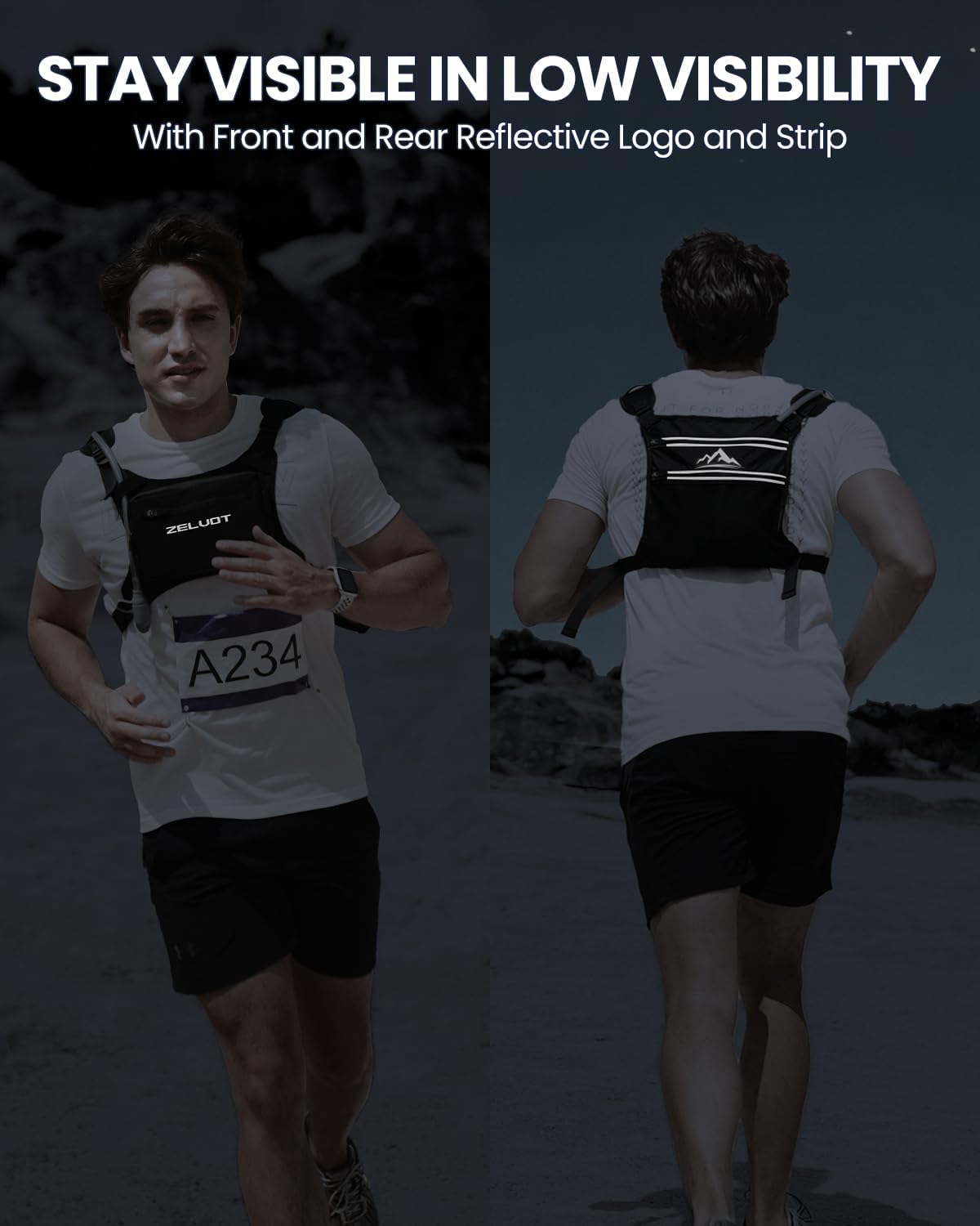 Detalle de Zelvot Running Vest with 1L Water Bladder — Adjustable Reflective Hydration Vest for Runners