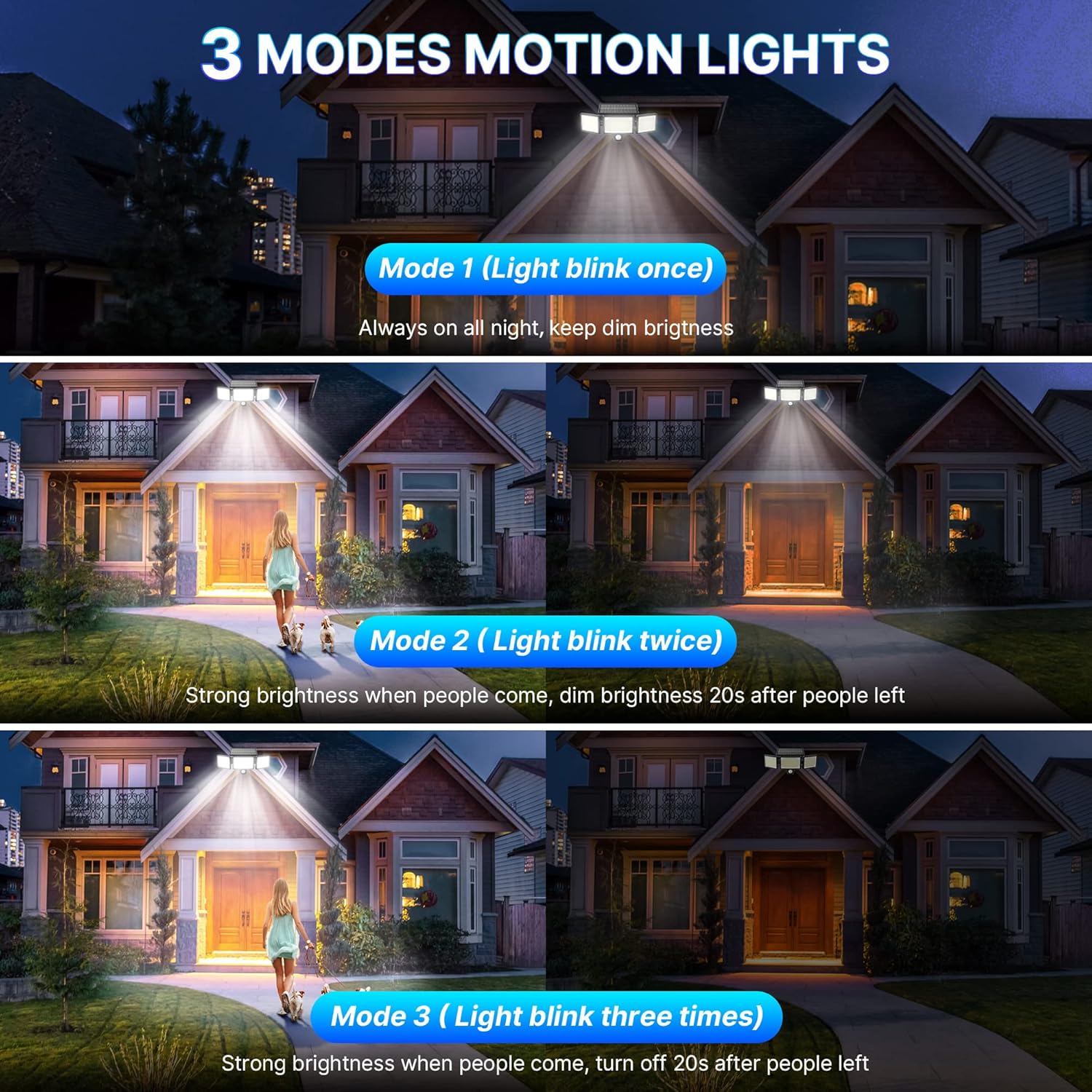 Detalle 2 de Luce solare esterna con sensore di movimento (2 pezzi) – 304 LED, 3 modalità, telecomando, IP65