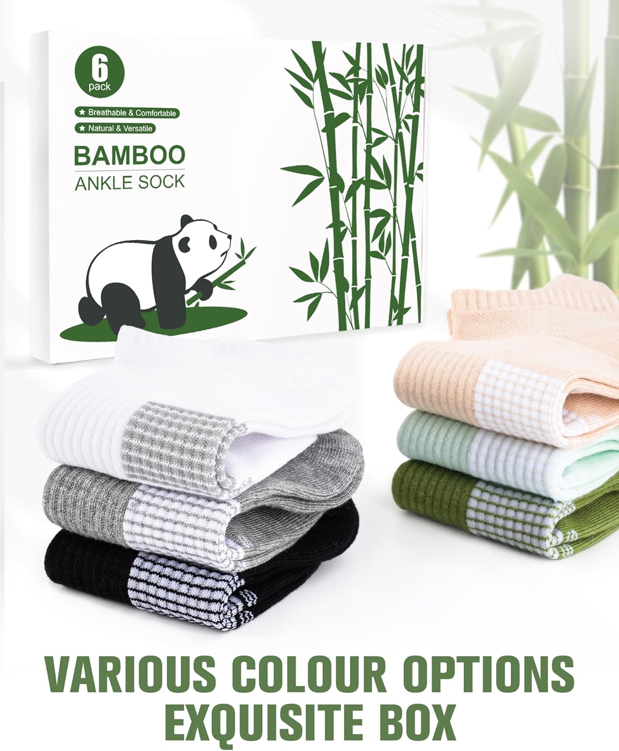 Thumbnail 6 de Niorasen Ankle Socks for Women — 6 Pairs, Breathable Bamboo Viscose Low Cut Comfort