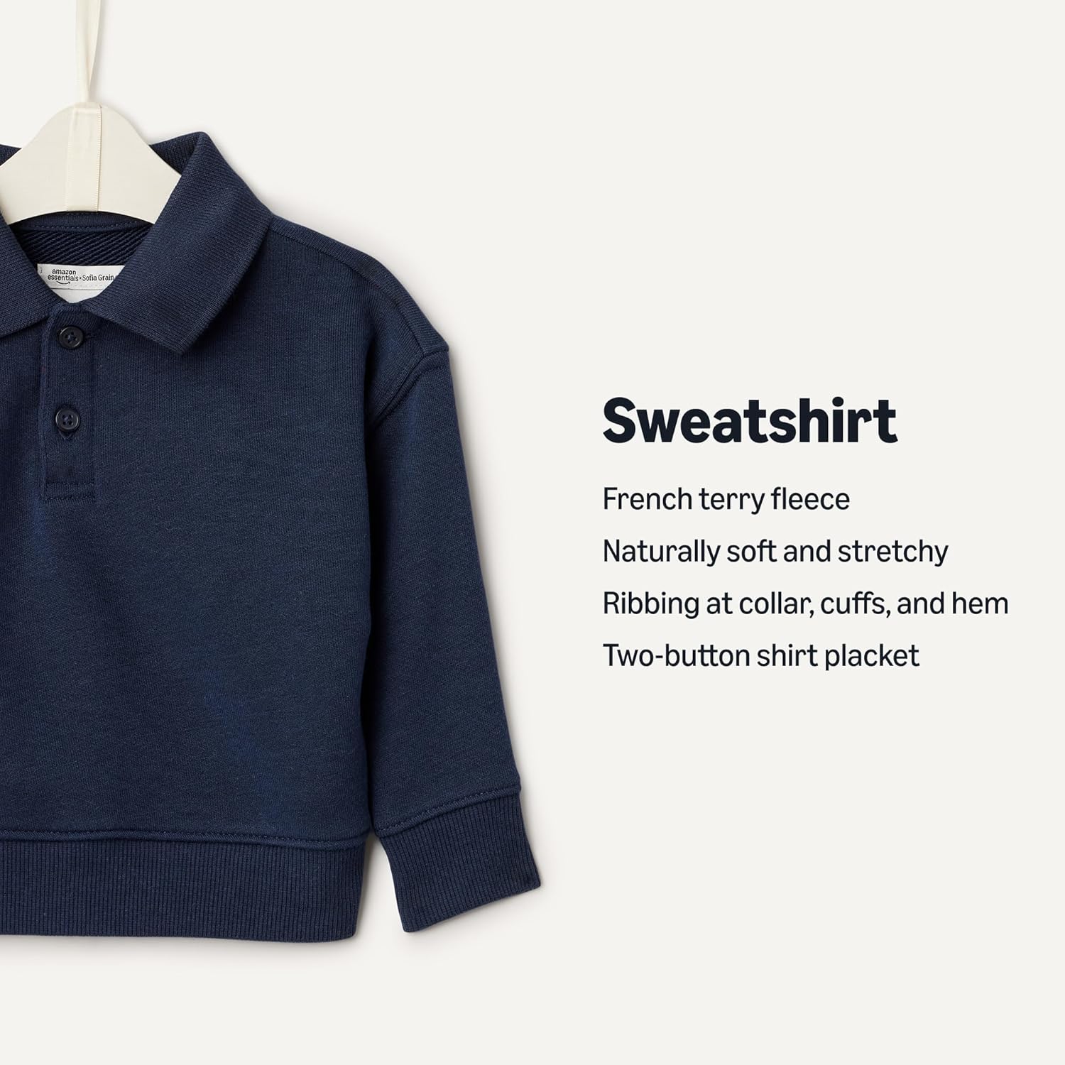 Detalle de Amazon Essentials x Sofia Grainge Babies, Toddlers and Boys' French Terry Polo Sweatshirt