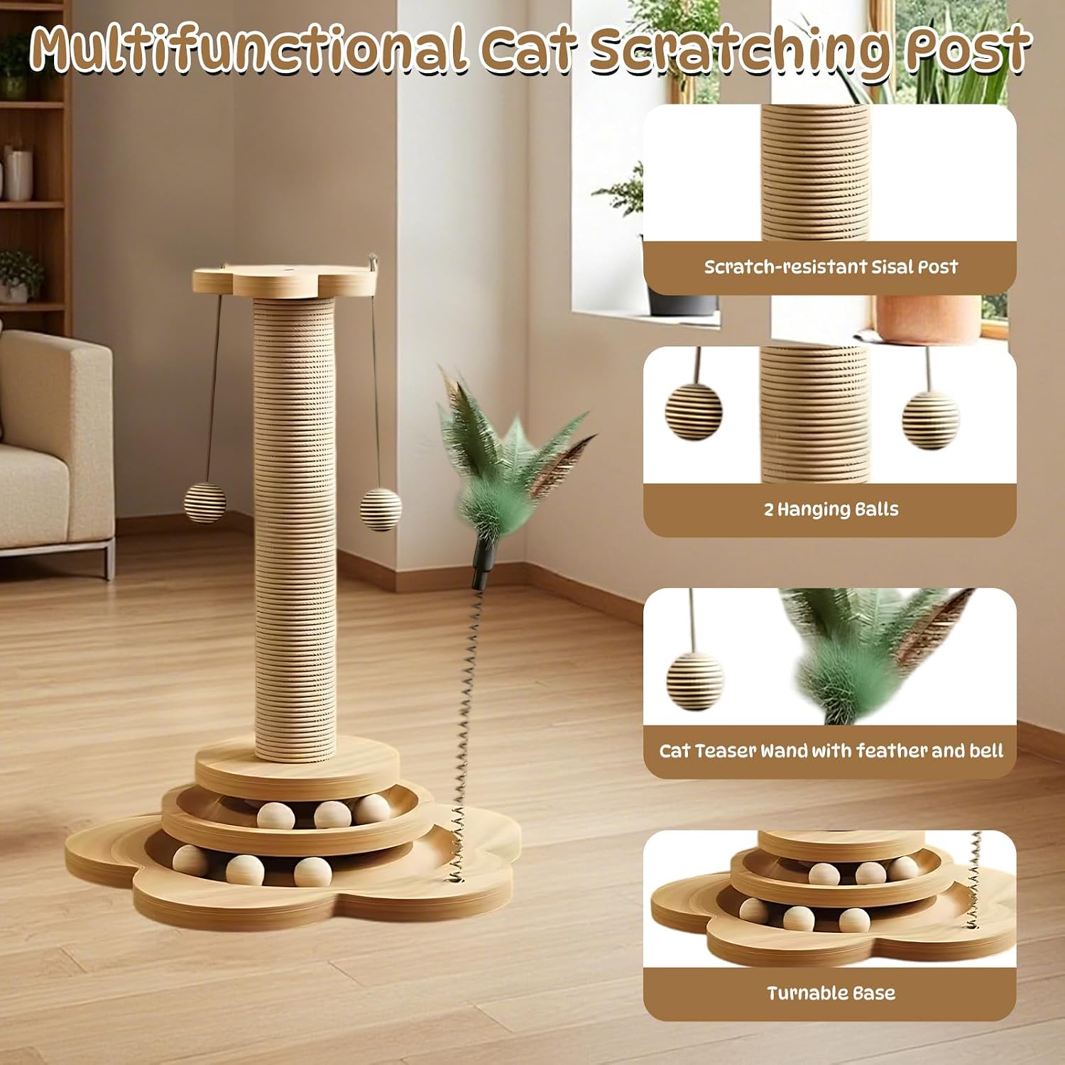 Detalle 2 de Cat Scratching Post 46cm with 6 Wood Balls