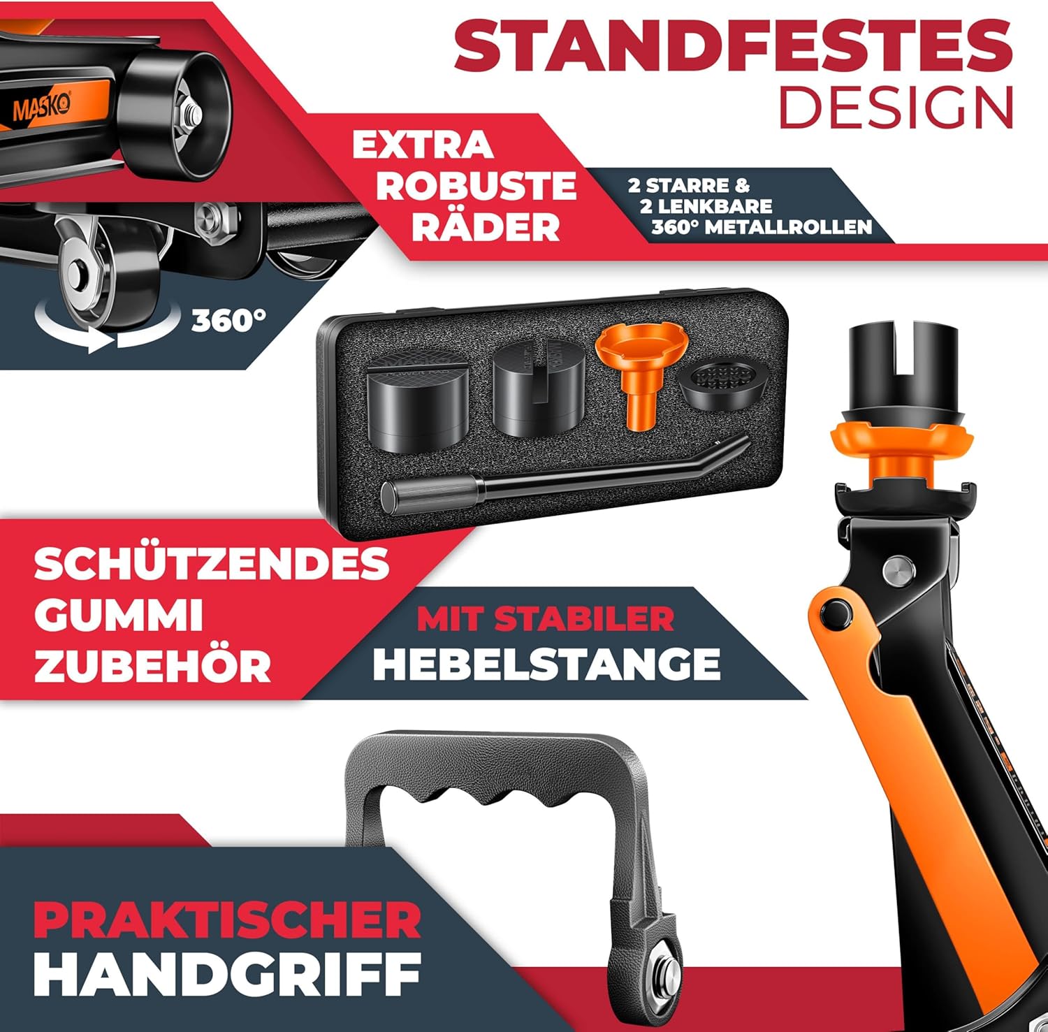 Thumbnail 2 de MASKO® hydraulischer Wagenheber 2,5 t, flach (85–365 mm) inkl. Koffer & Handschuhe – für PKW/SUV