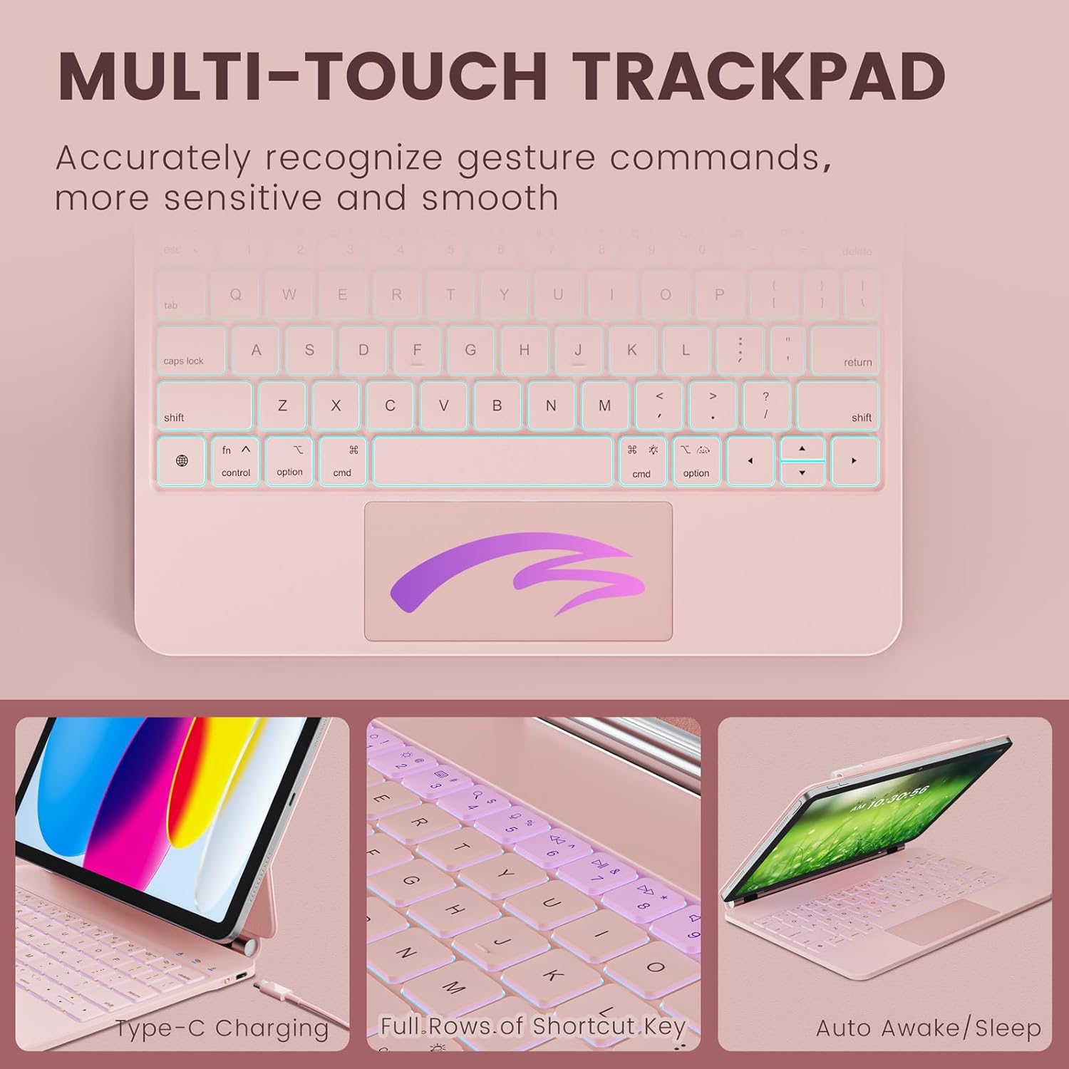 Detalle 2 de RAYMCRAFT Keyboard Case for iPad 11th Gen (A16, 2025) / 10th Gen 10.9" - Pink