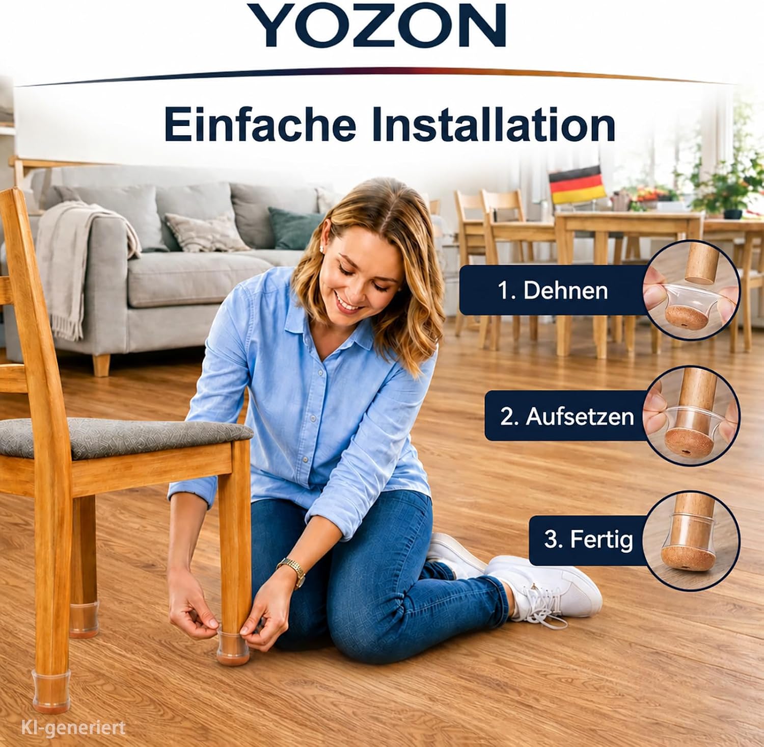 Thumbnail 5 de YOZON 20 Stück Stuhlbeinkappen aus transparentem Silikon mit umwickeltem Filz (Durchmesser 20–30 mm)