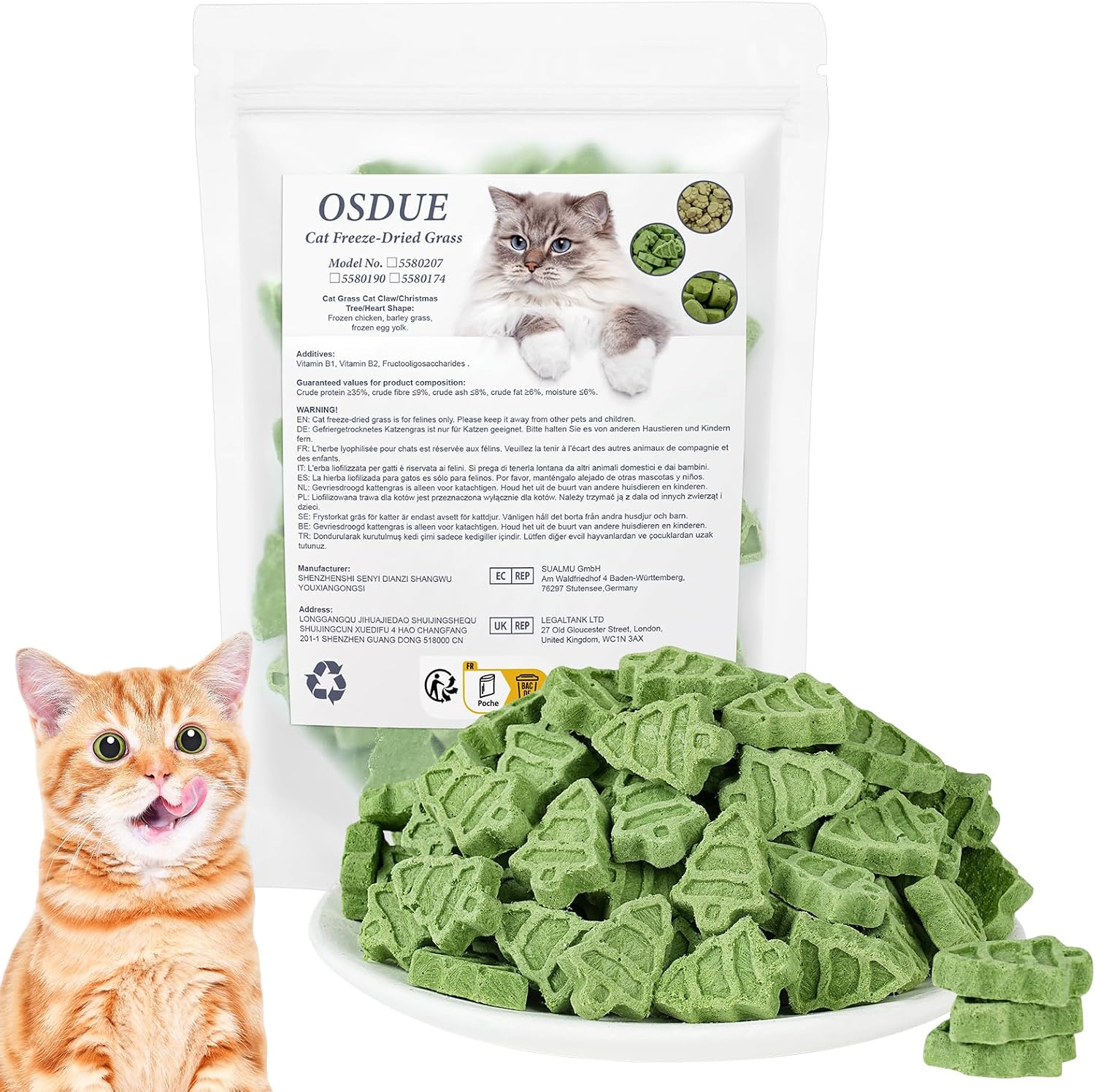 Detalle de OSDUE 5580190 kattensnack met kattengras, gevriesdroogd met kip en eigeel