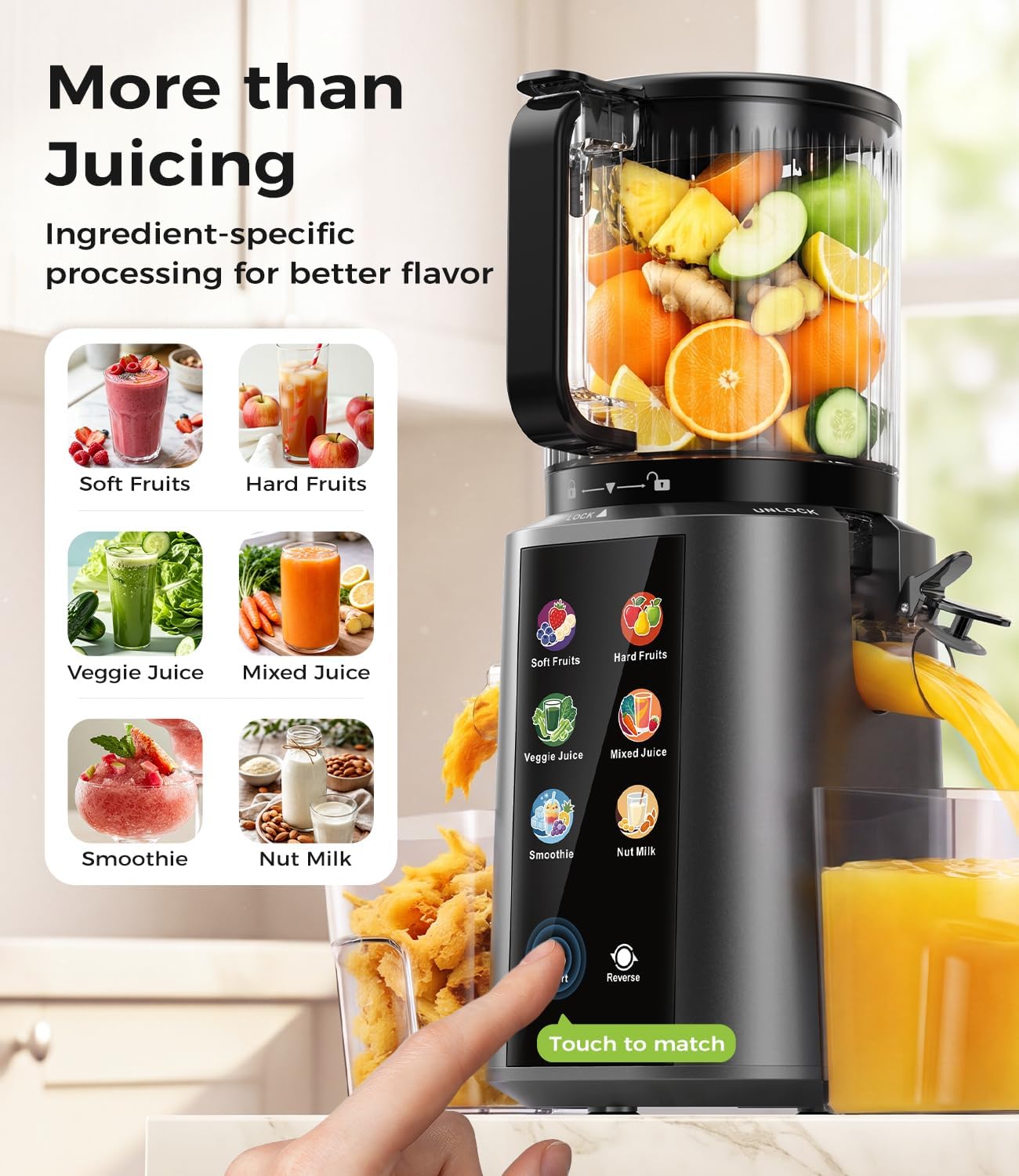 Detalle 2 de ONELIVE JB-M12 Cold Press Juicer, 6.5-Inch Chute, 3 L Hopper