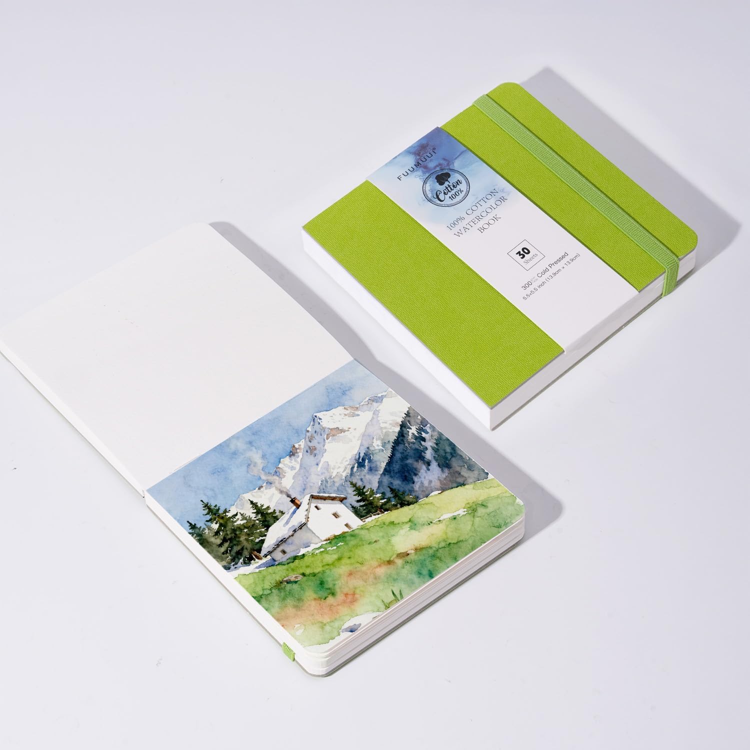 Detalle de Fuumuui 30 Sheets Watercolour Journal (5.5 x 5.5 in) – 100% Cotton Cold Pressed Watercolour Paper, 140lb/300gsm