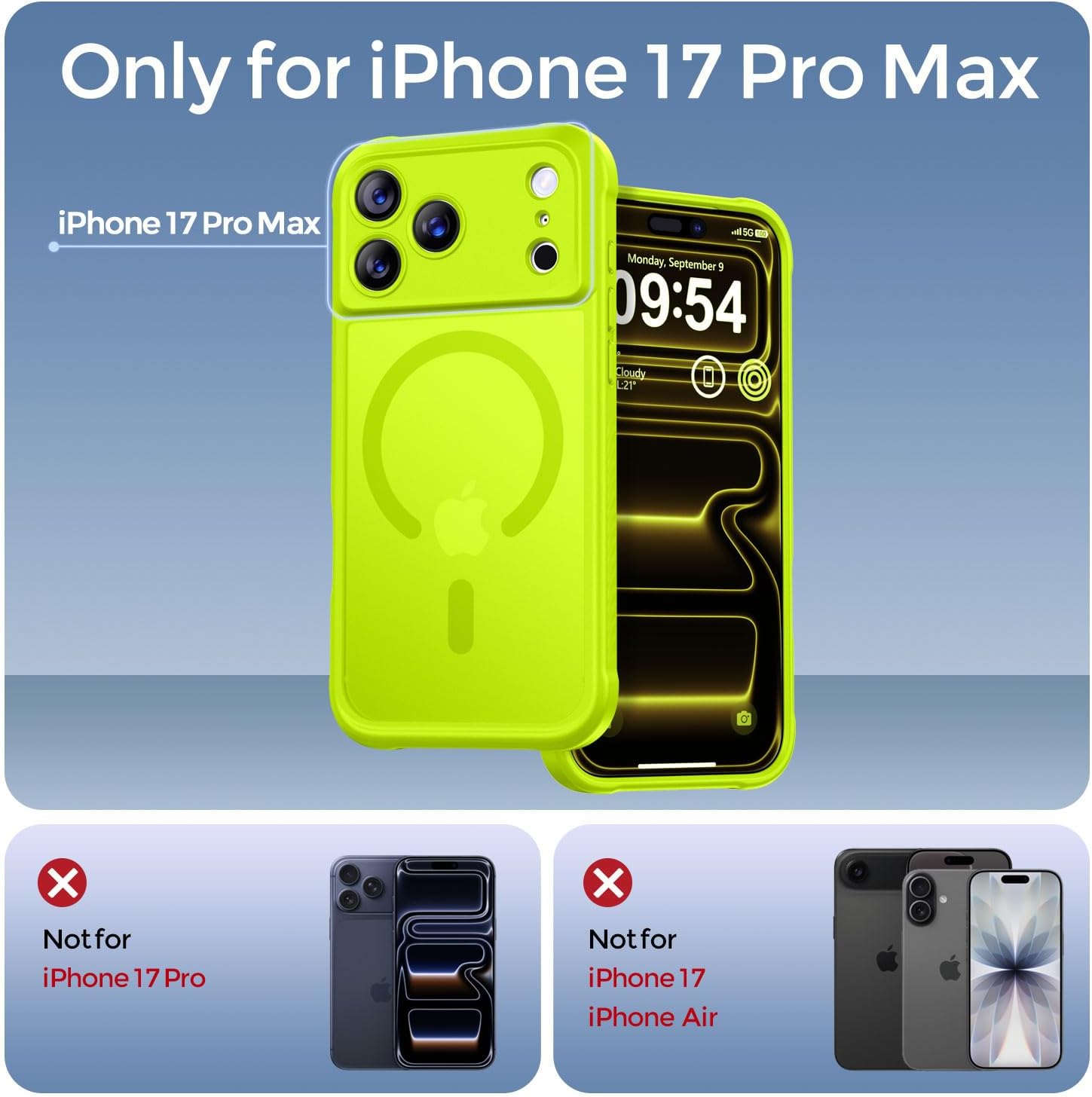 Detalle de Thomo Magnetic Case for iPhone 17 Pro Max (Fluorescent Green) with Full Camera Protection and MagSafe Compatibility