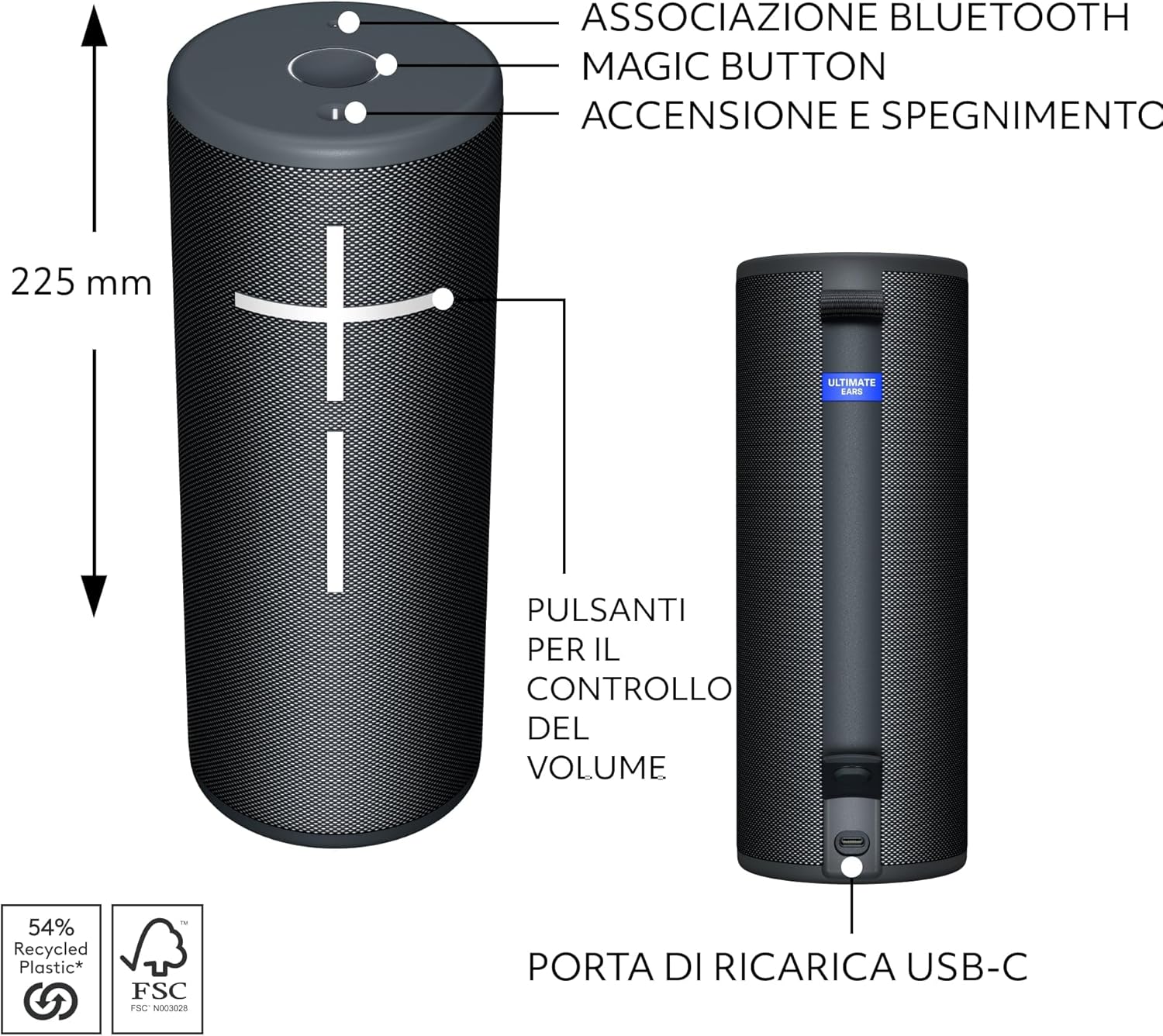Detalle de Ultimate Ears MEGABOOM 4: altoparlante Bluetooth 360° impermeabile e galleggiante, 20 ore di autonomia