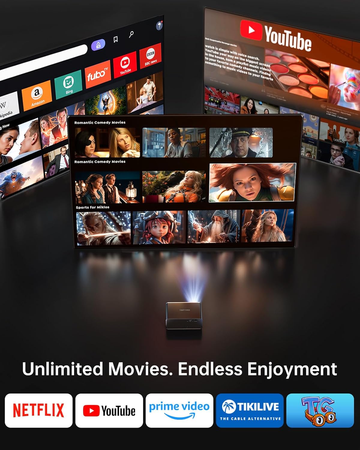 Thumbnail 2 de TOPTRO FHD 1080P 1000 ANSI lumen projector for home cinema 📽