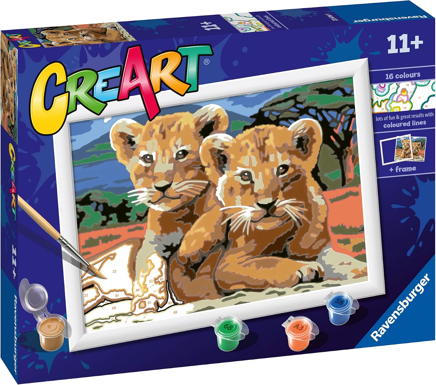 Detalle 2 de Ravensburger Creart Cuccioli di leone – Dipingi per bambini 18x24 cm 🎨