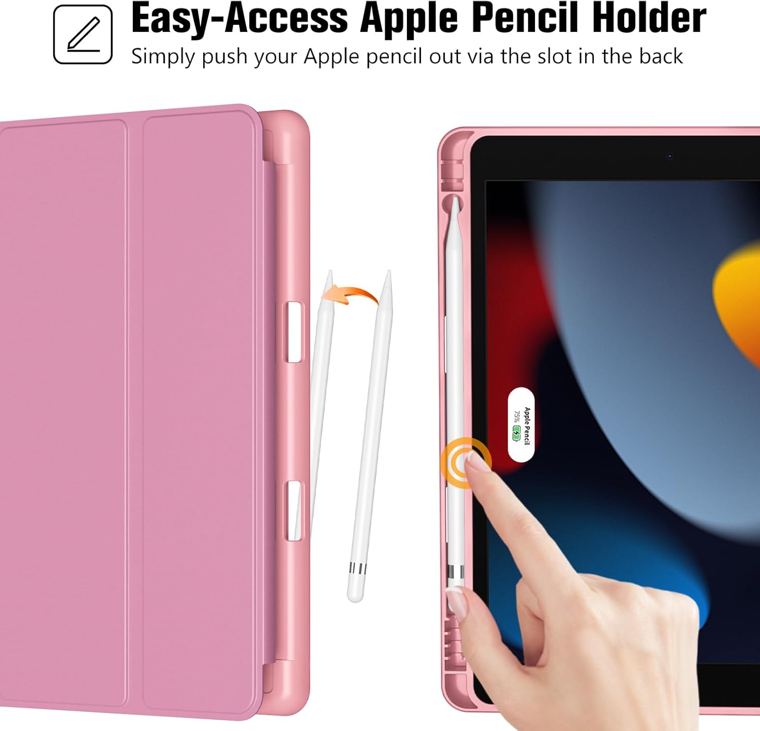 Thumbnail 2 de ProCase TPU smart slim case for iPad 9th/8th/7th Gen 10.2" (2021/2020/2019) with pencil holder – Auto Sleep/Wake, Pink