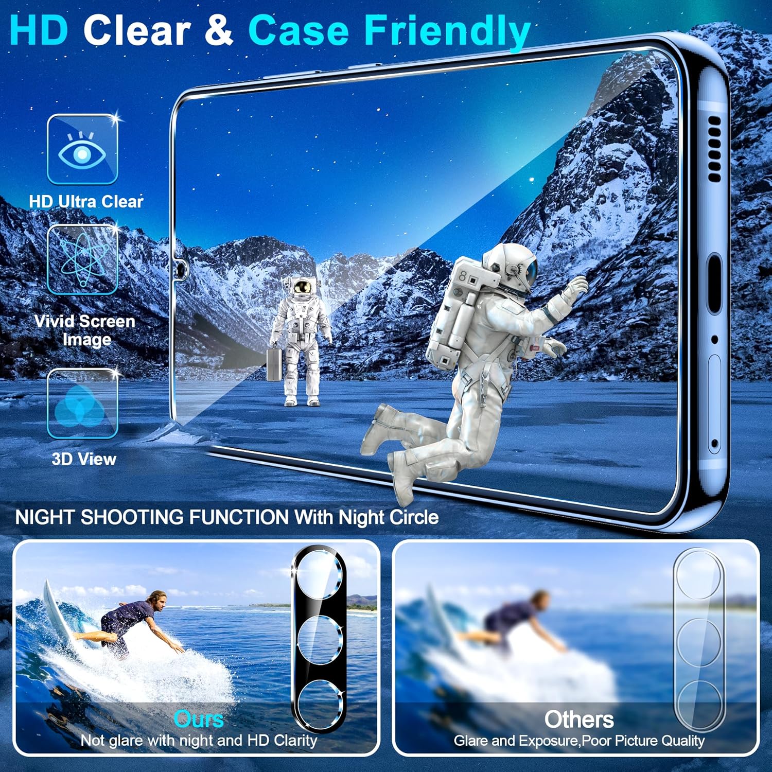Thumbnail 2 de [3+3 Pack] Galaxy S25 FE Tempered Glass Screen Protectors (HD Clear, Fingerprint Support, 3D Curved)