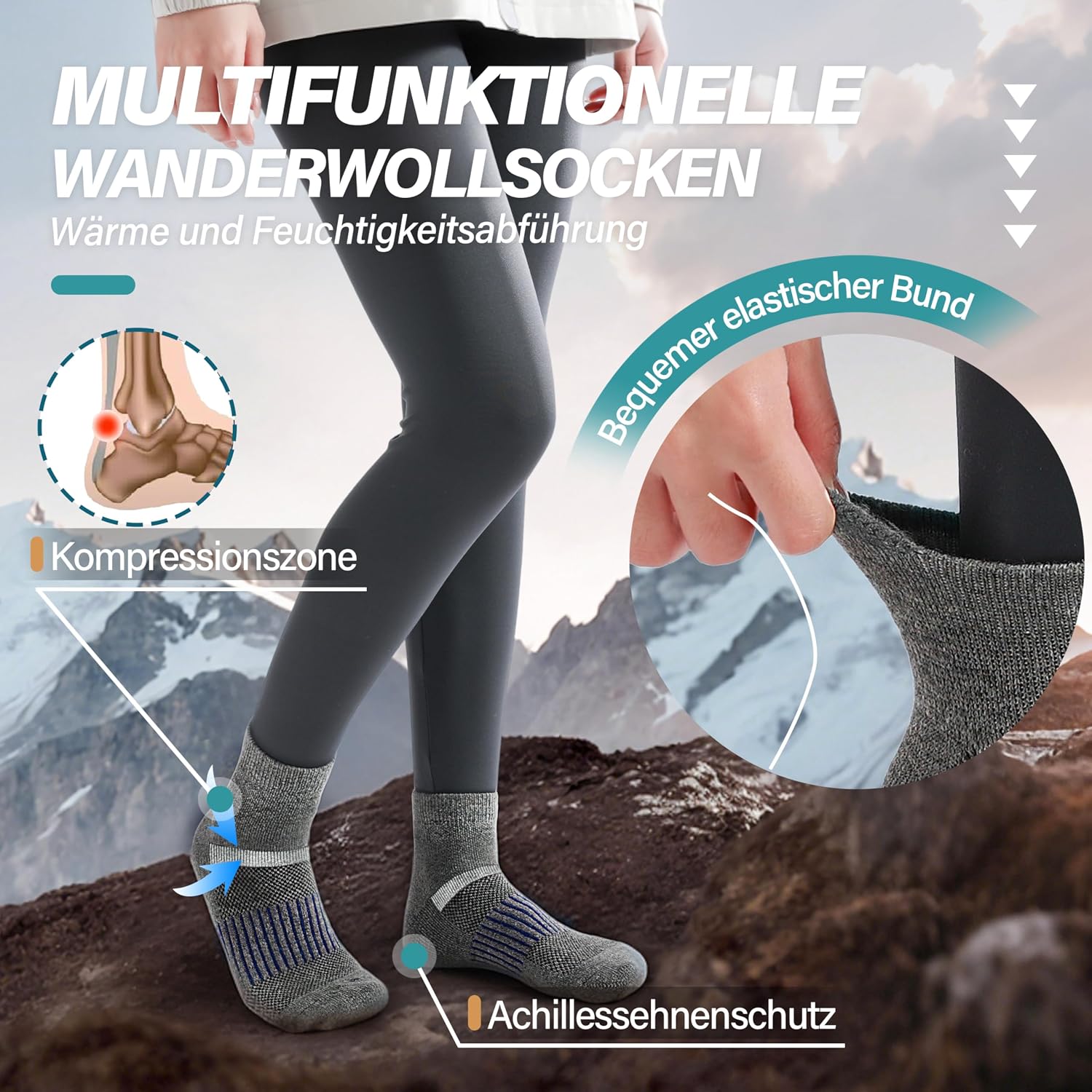 Thumbnail 2 de MOSEY KOSY Merino Kurz Viertellänge Wandersocken 6 Paar