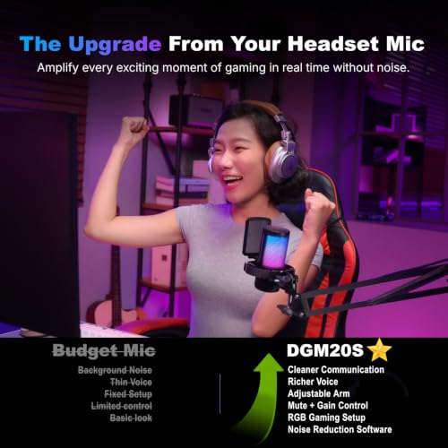 Detalle 2 de MAONO Gaming USB Microphone (DGM20S) with Noise Cancellation, Boom Arm and RGB Lights