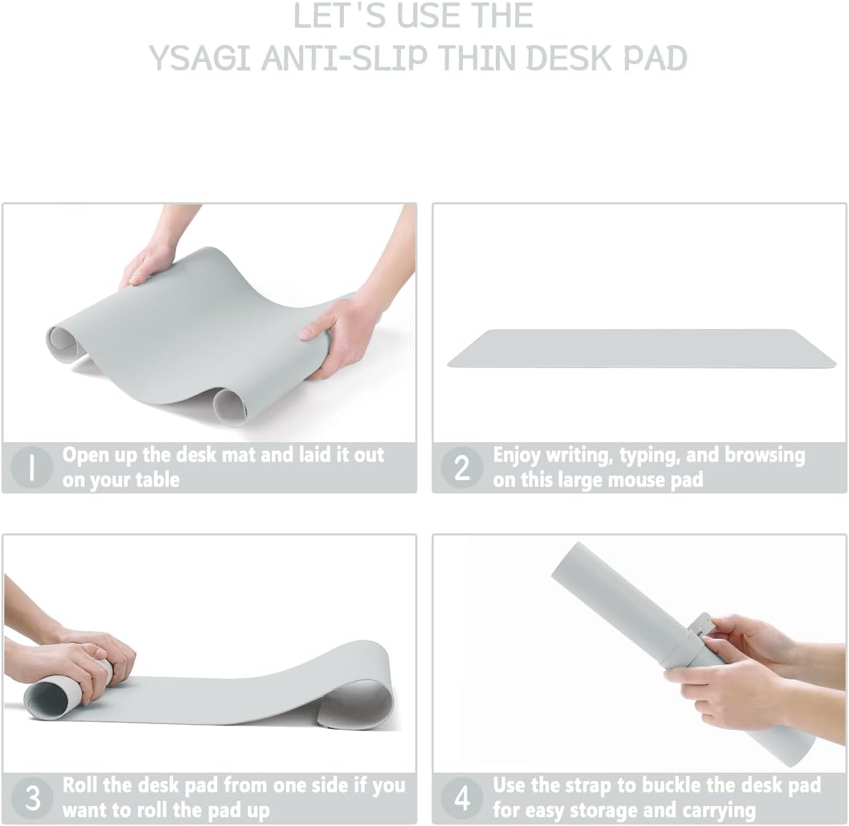 Thumbnail 5 de YSAGi Non-Slip Desk Pad (60 x 35 cm) – Waterproof PVC Leather Desk Protector & Large Mouse Pad, Silver Grey