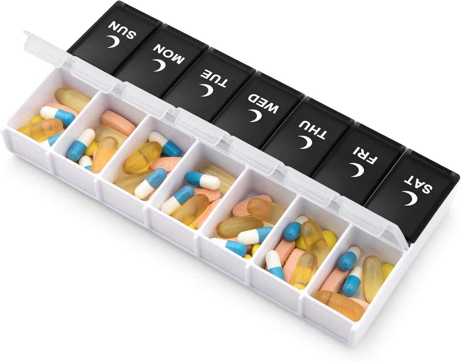 Detalle 1 de DANYING Large Pill Organizer, 7-Day AM/PM Case, Black and White