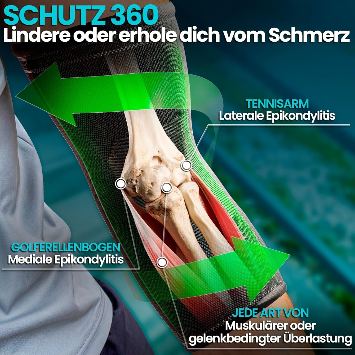 Thumbnail 1 de NativoDex Ellenbogenbandage – Kompressionsbandage für Ellenbogen, Unterstützung bei Tennisarm, Golferarm und Arthrose