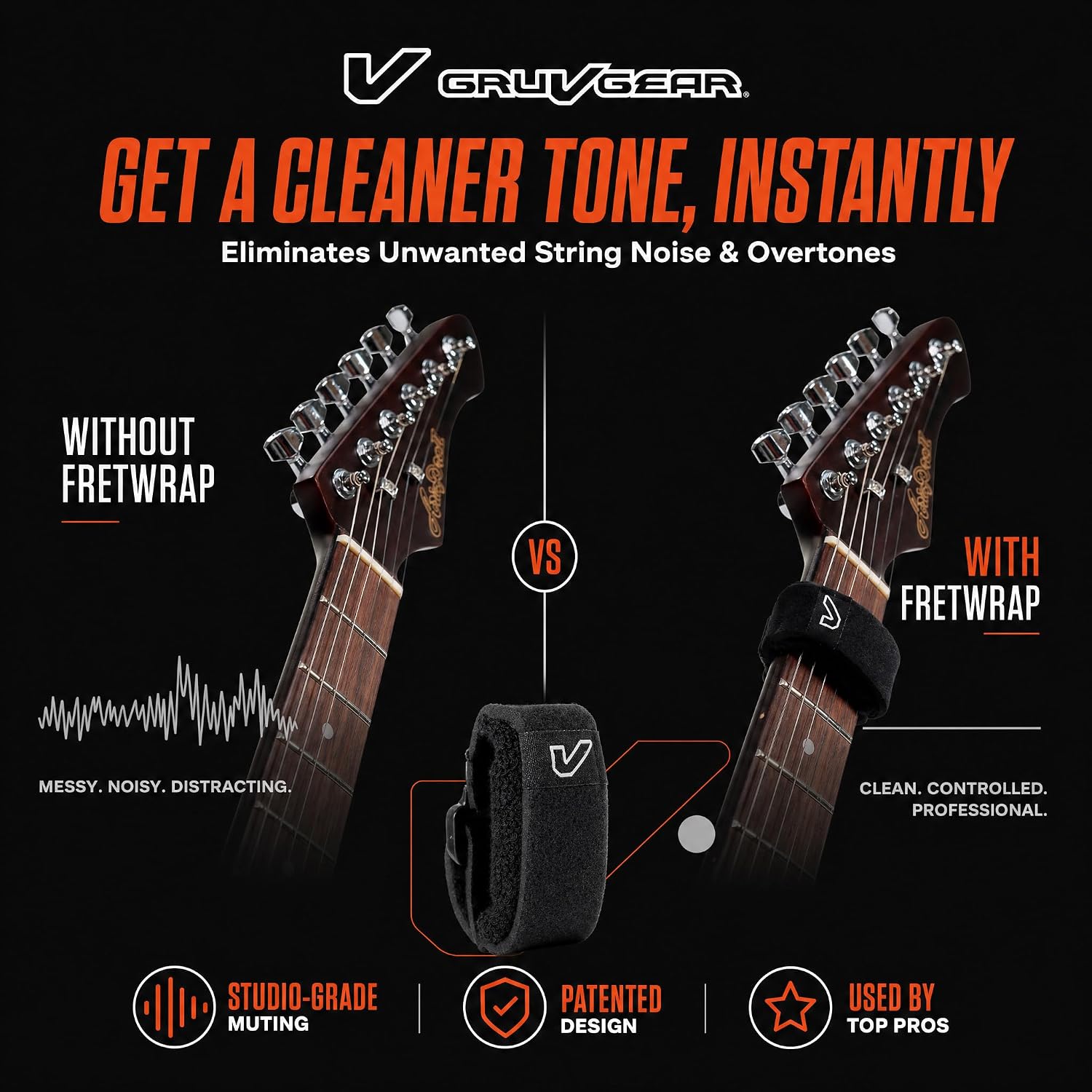 Detalle 2 de Gruv Gear FW-1PK-MD Fret Wrap, Medium Black for 5-String Bass and 7-String Guitar
