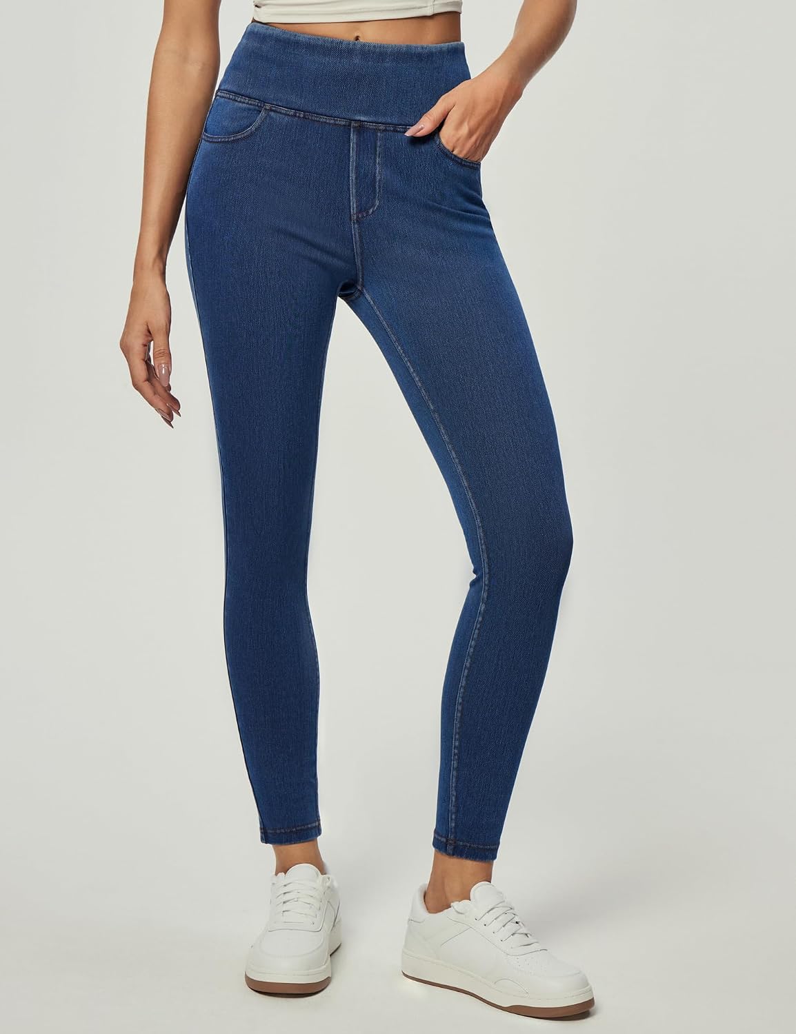 Detalle 2 de Heathyoga Stretchy Jeans for Women High-Waist Pull-On Jeggings with Tummy Control and Pockets