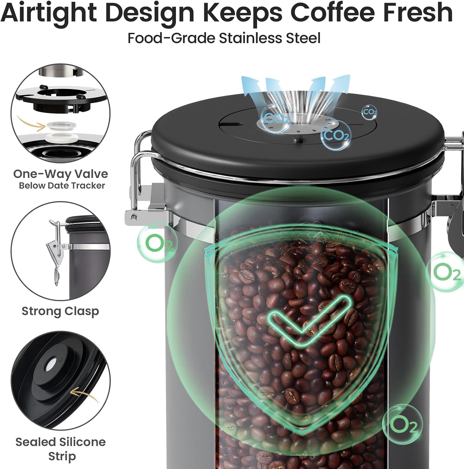 Detalle 2 de Veken 39OZ Airtight Coffee Canister ⚙