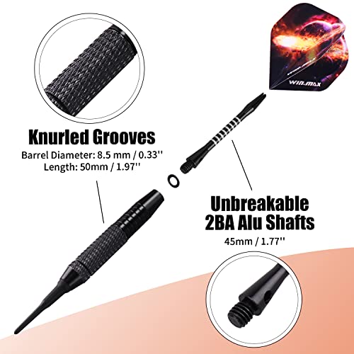 Detalle de WIN.MAX Flechette Pointe Plastique — Set Softdarts 12 fléchettes, 24 ailes et 100 pointes pour cible électronique