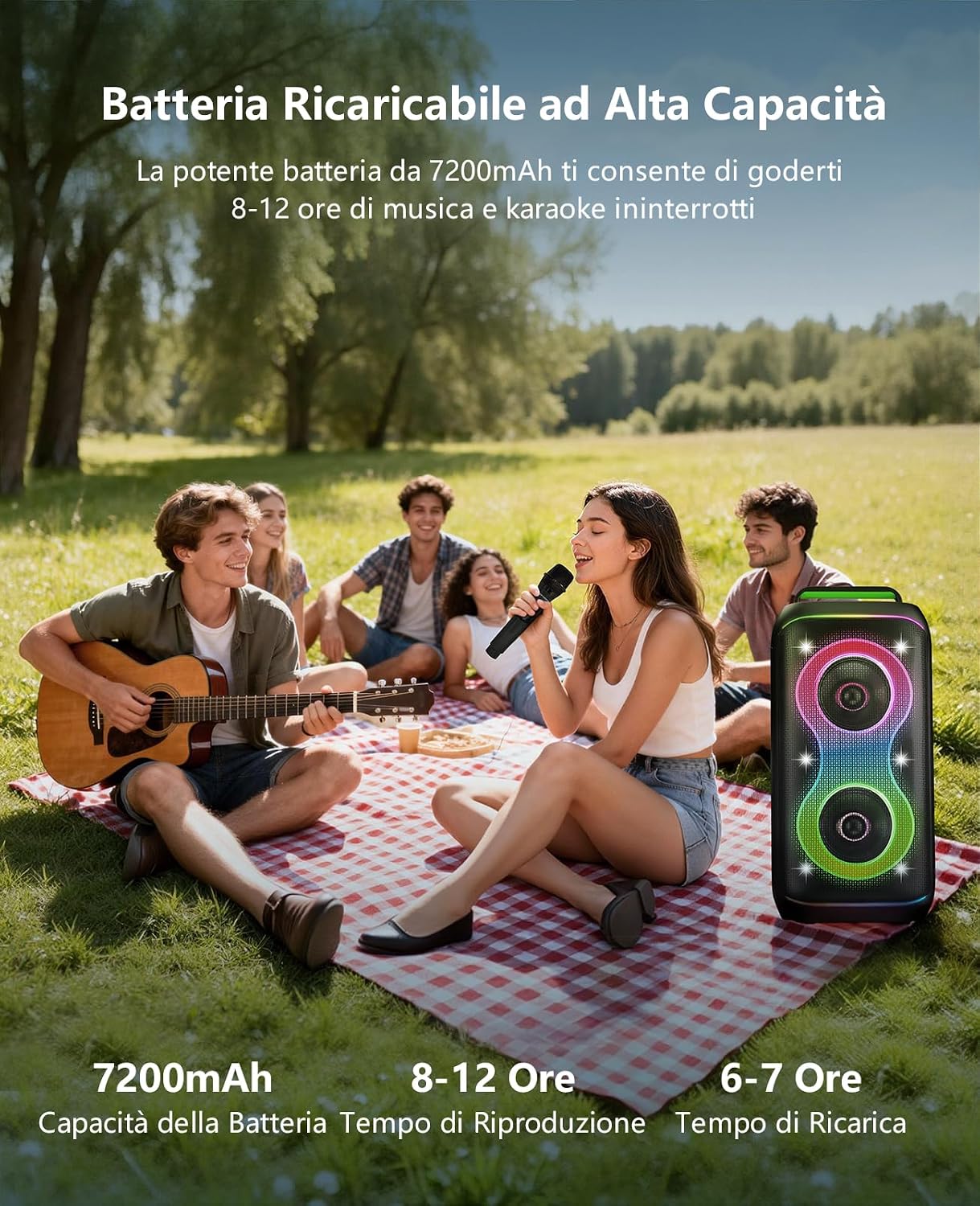 Detalle 2 de GKD61 Cassa Karaoke 400W con 2 Microfoni UHF Wireless – Suono potente, portatile e versatile
