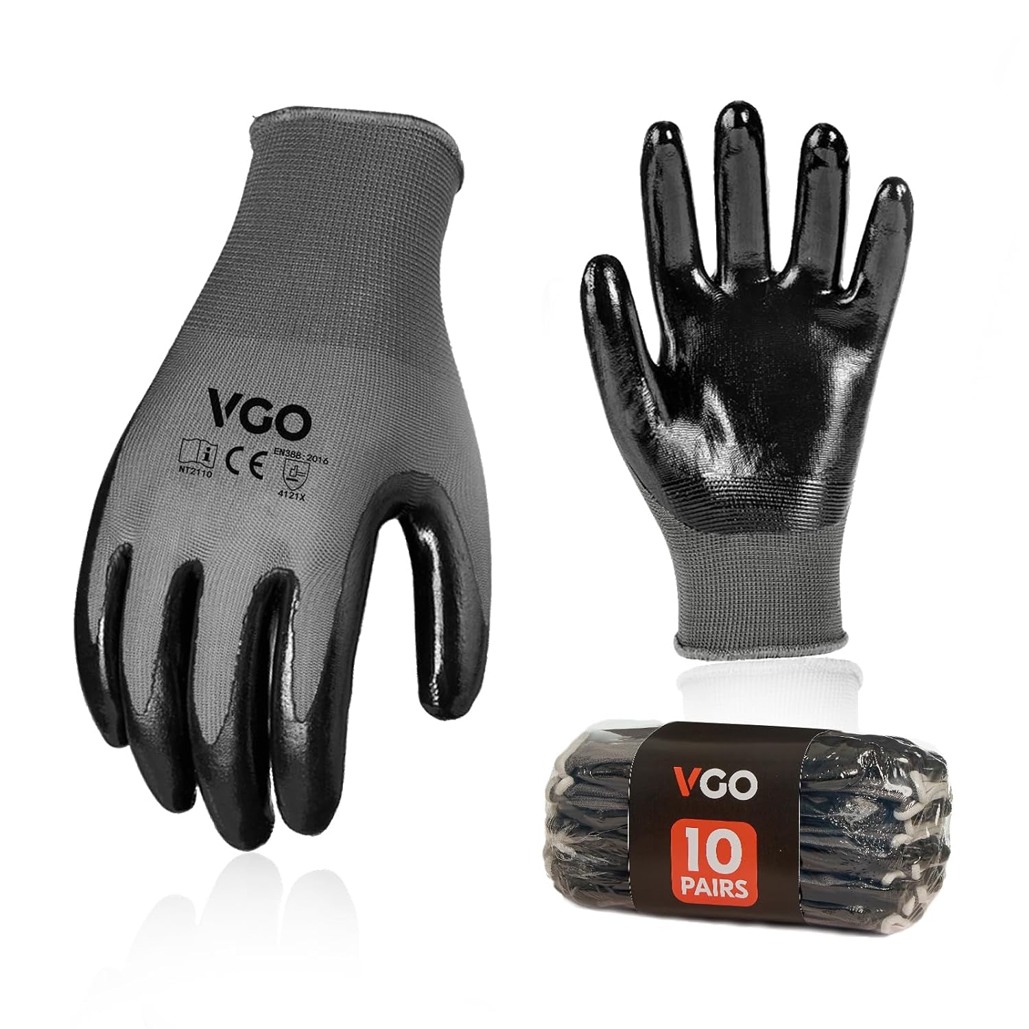 Detalle de Vgo 10 pairs safety work gloves, nitrile palm