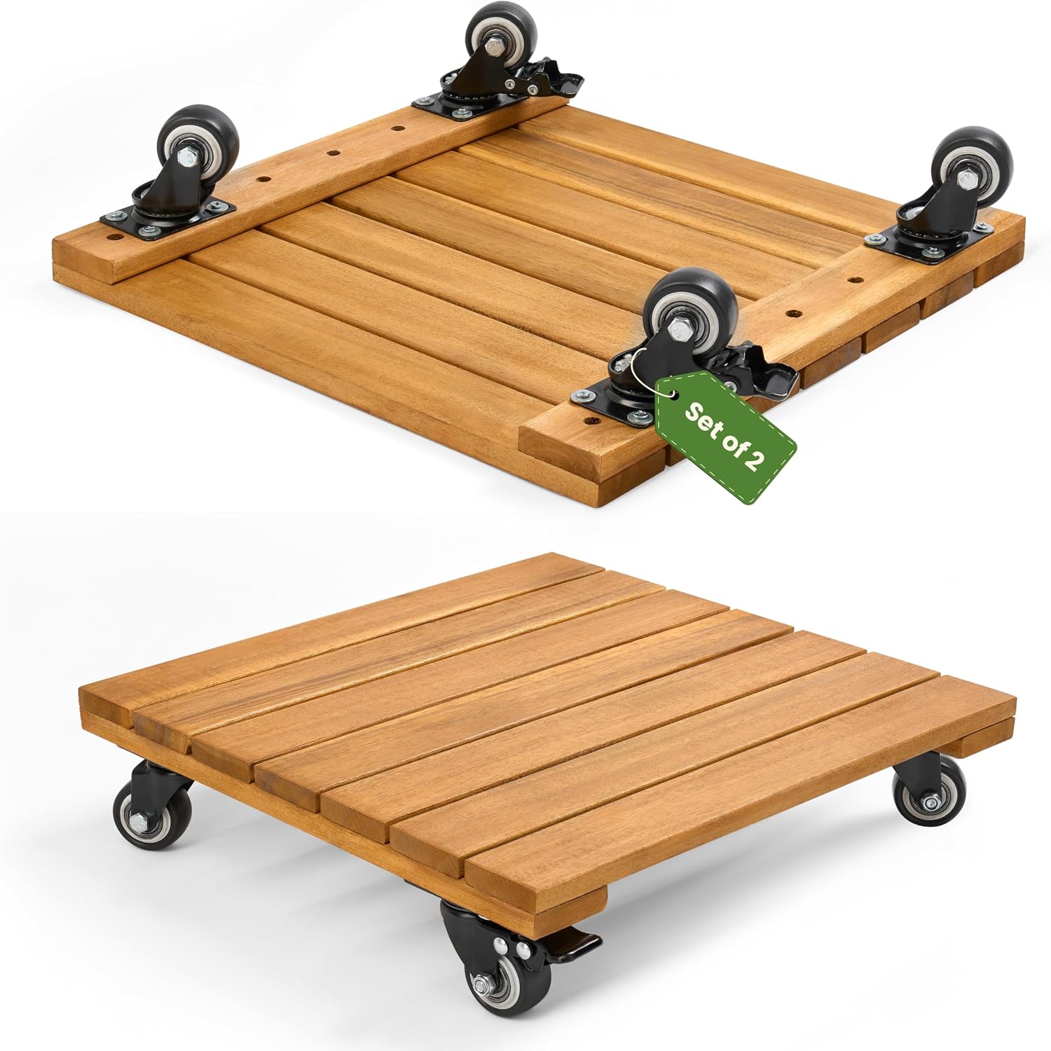 Detalle de Jurax Rolling Plant Caddy, Acacia Wood