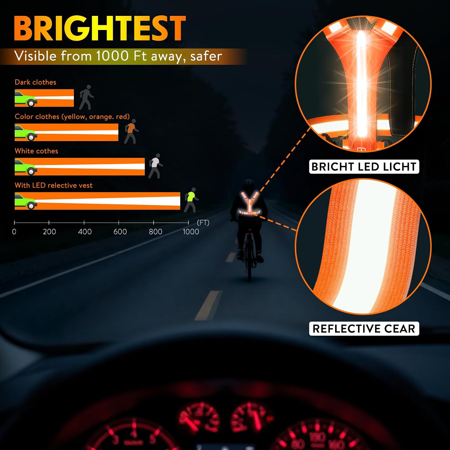 Detalle 2 de Simket LED Reflective Running Vest, USB-Rechargeable and Water-Resistant
