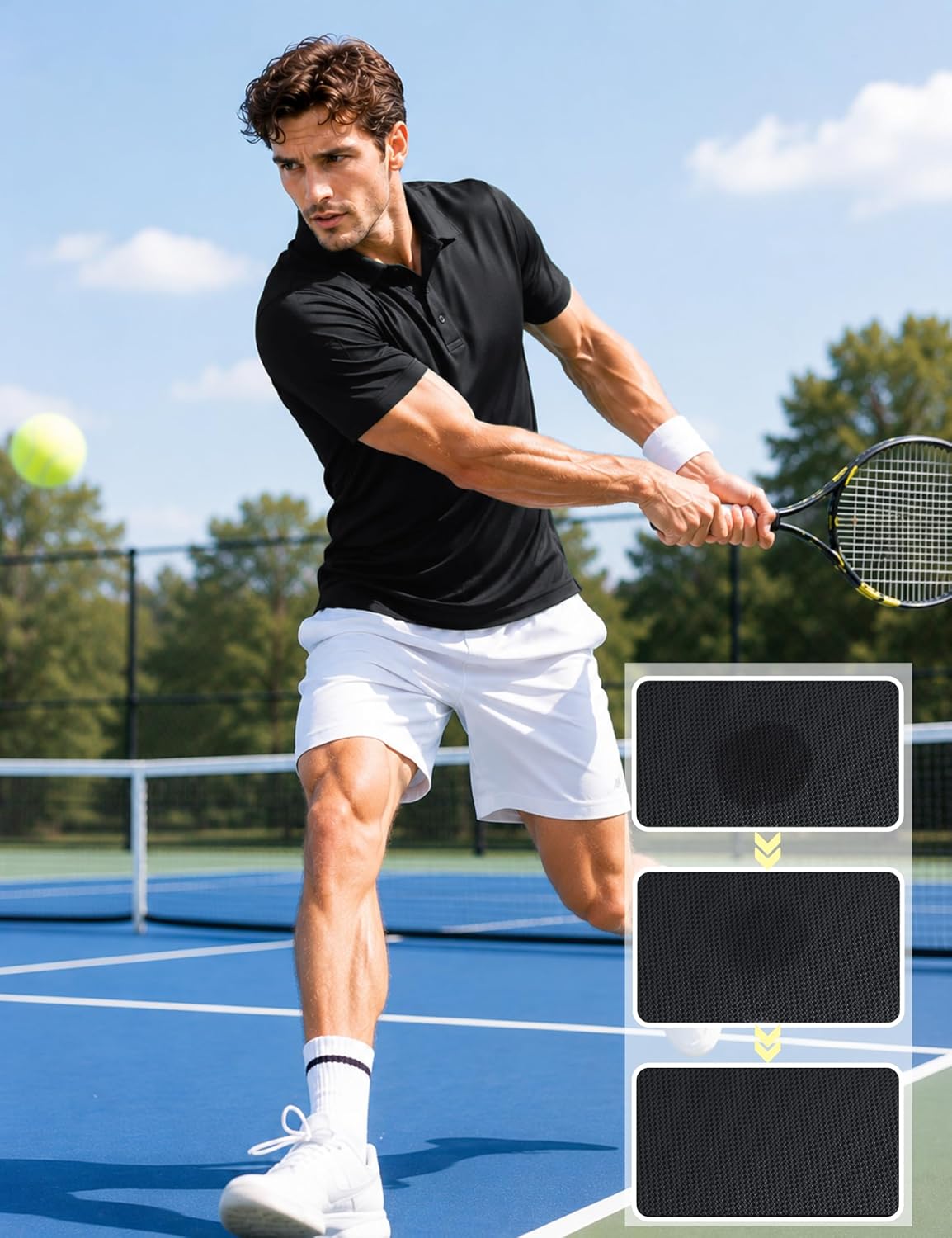 Detalle de TACVASEN Herren Polohemd Kurzarm – Taktisch funktionales Golf-Poloshirt aus atmungsaktivem Piqué