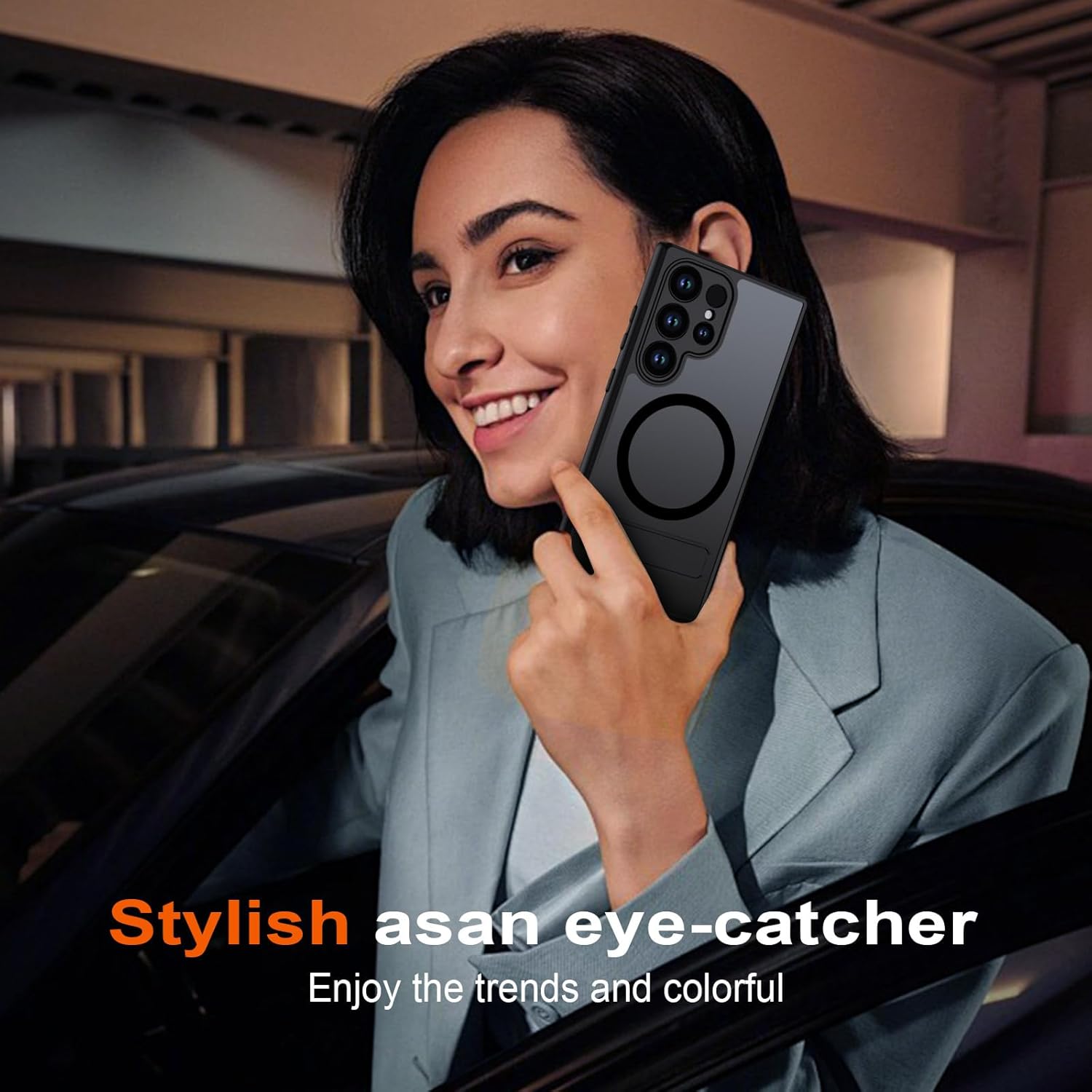 Thumbnail 6 de TUUTPU Coque S22 Ultra MagSafe – Étui translucide matte avec béquille magnétique et protection anti-chutes (Noir)