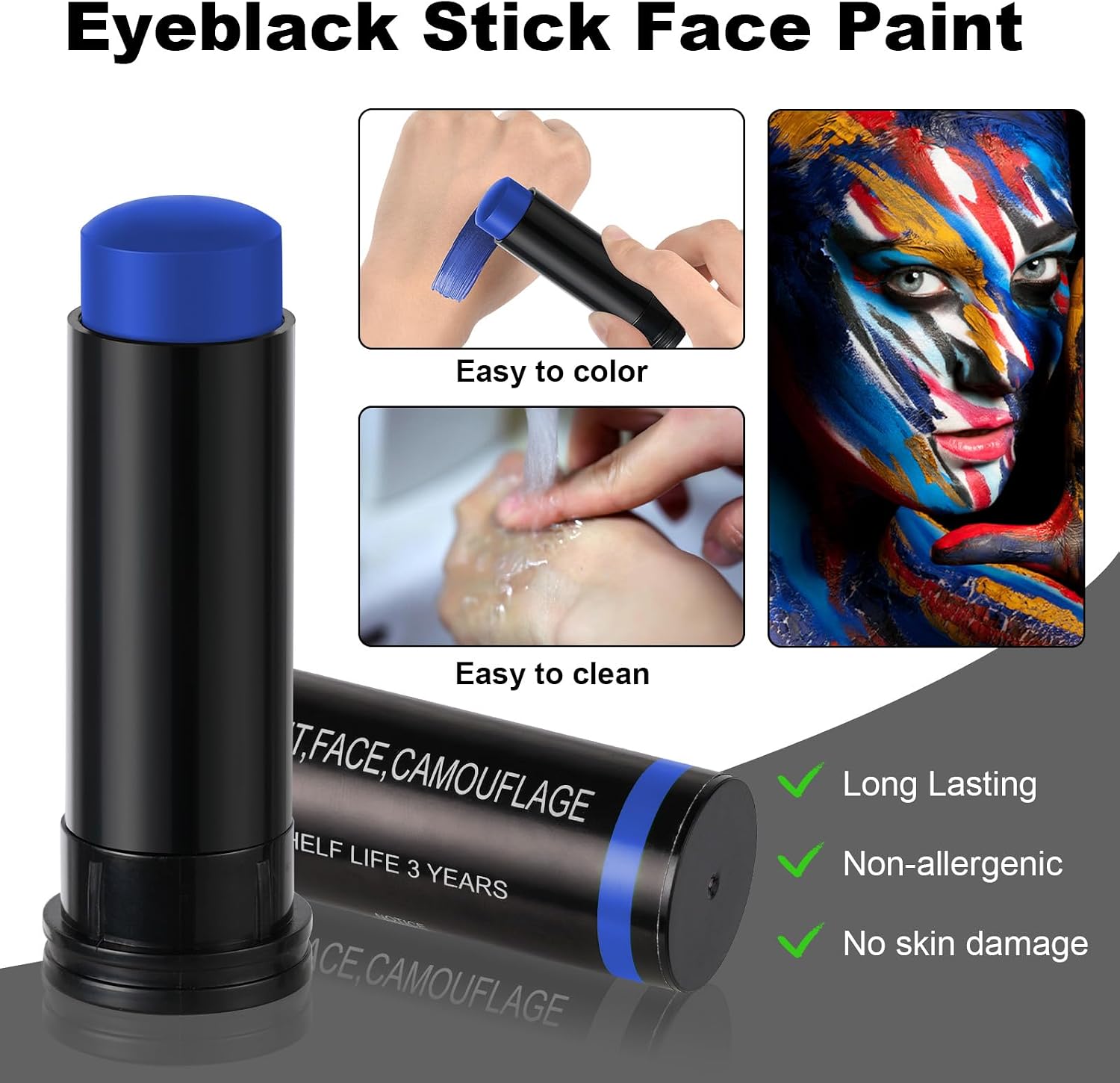 Detalle de Aomig Camouflage Face Paint Sticks blu, 1 stick