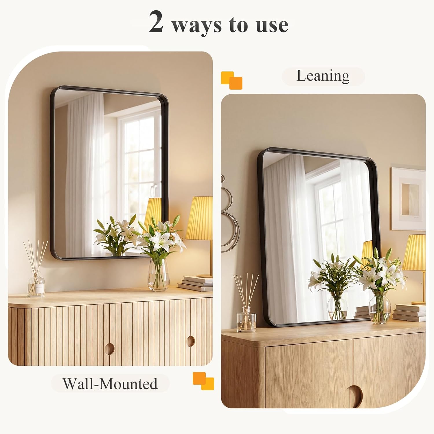 Thumbnail 5 de Sweetcrispy 36x24 Inch Bathroom Wall Mirror with Matte Black Frame