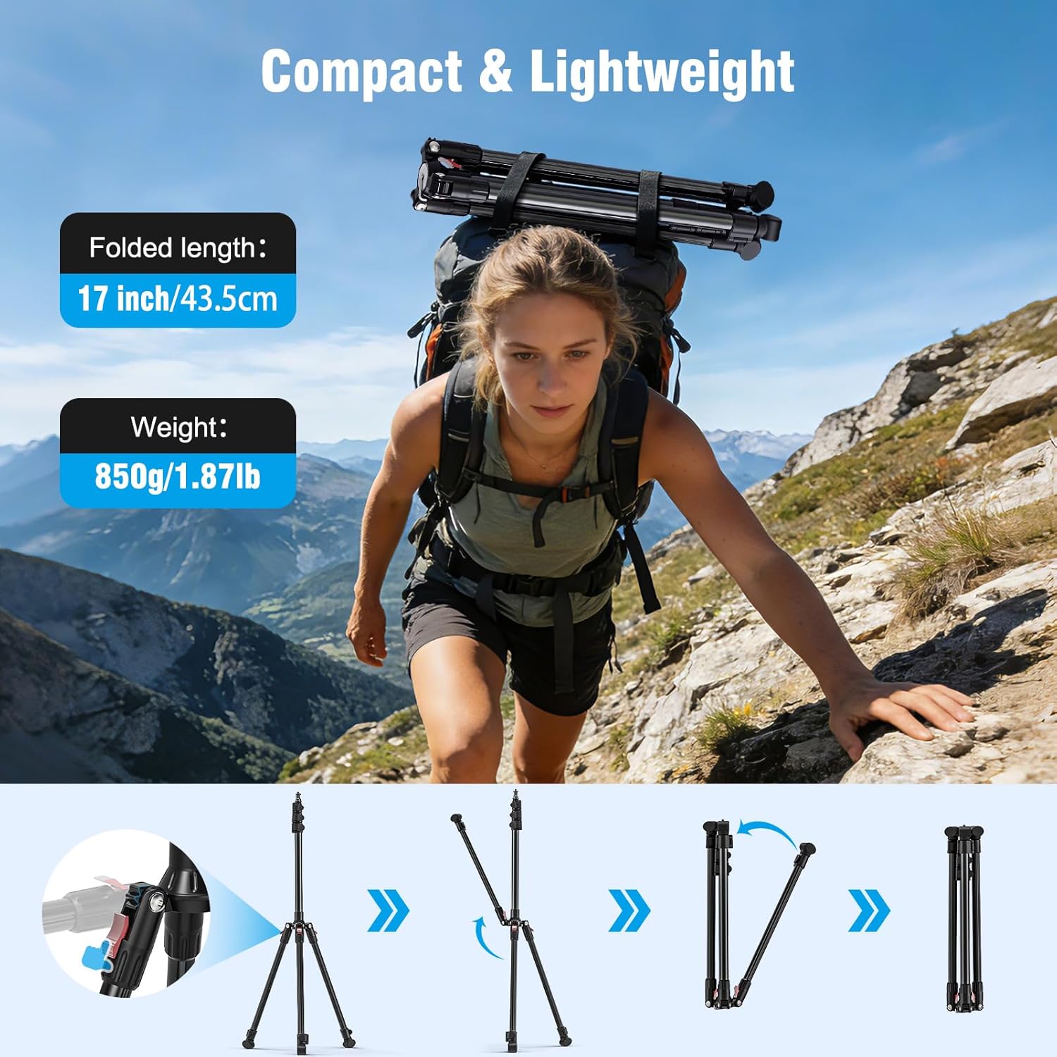 Thumbnail 5 de Wiseten Lichtstativ Aluminium 200 cm – klappbares Umgekehrt-Stativ mit 1/4" Schraube