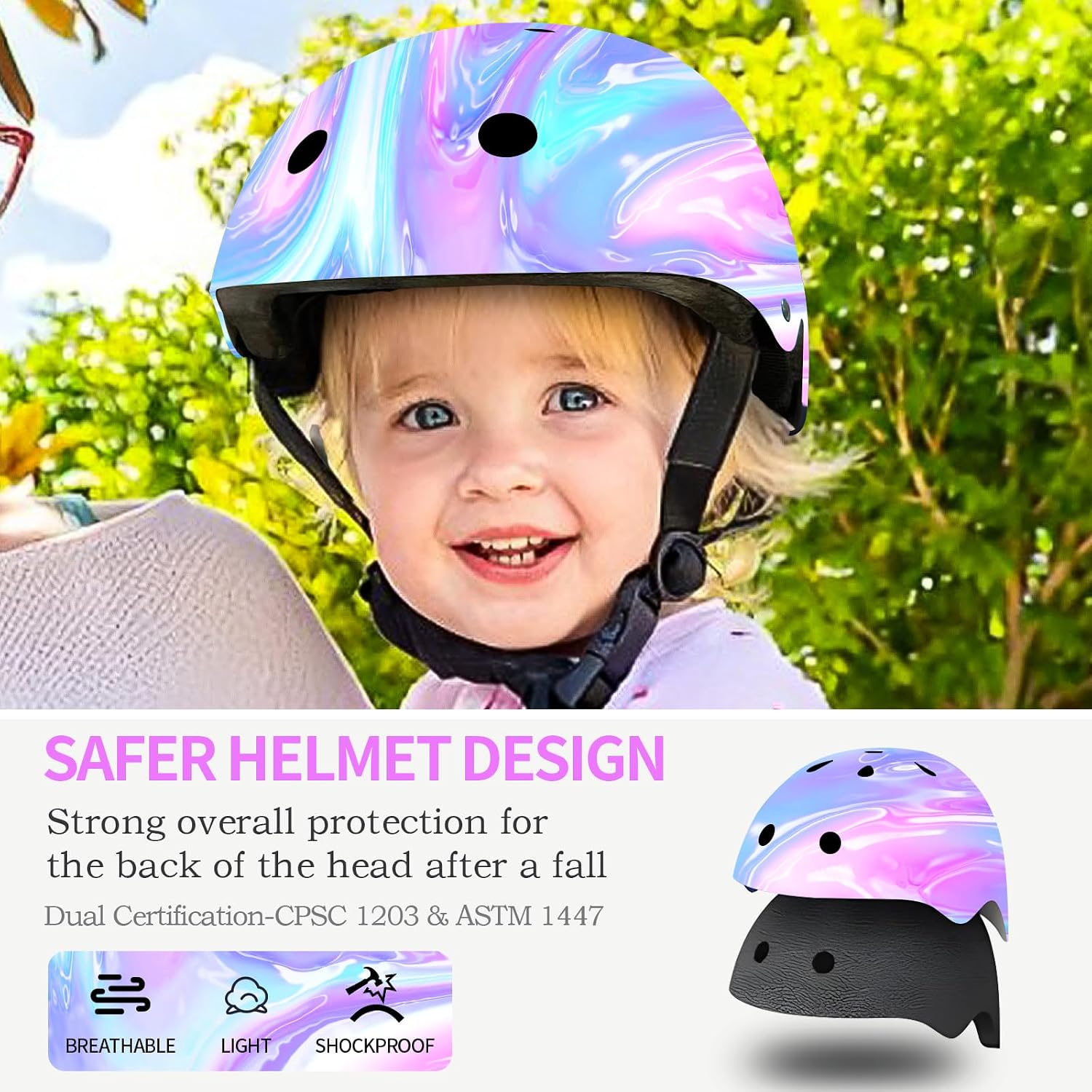 Detalle de JEEFREE Adjustable Color Gradient Toddler Bike Helmet for 3-14+ Ages