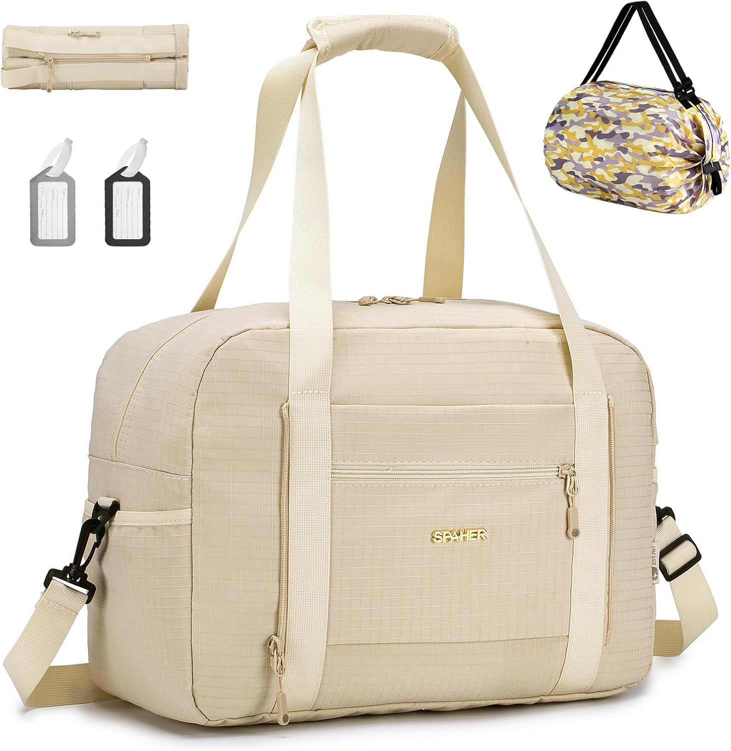 Imagen de SPAHER Foldable Underseat Cabin Bag for Ryanair 40x30x20 cm, 25L Beige with Wet Pockets en OfertitasTOP