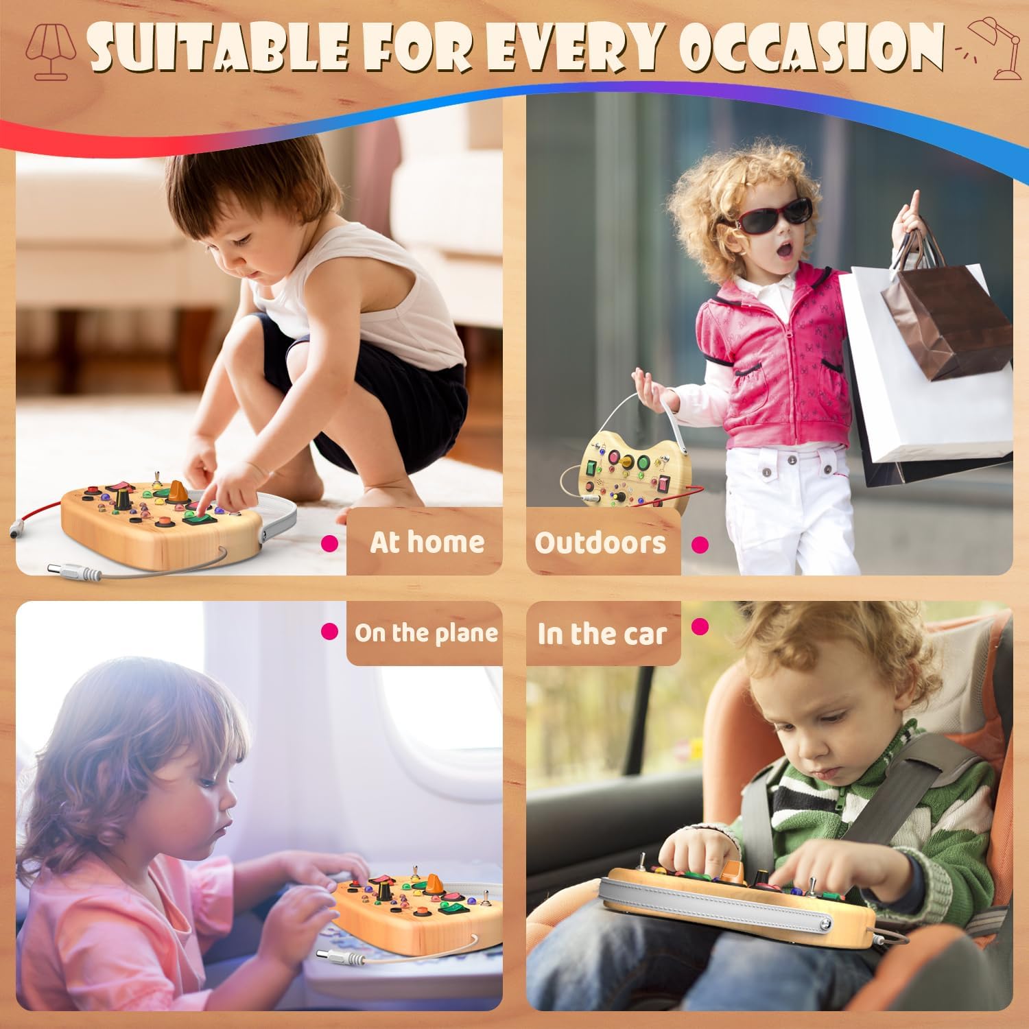 Thumbnail 4 de UdoUto Montessori Wooden Busy Board for Toddlers with LED Lights and Switches