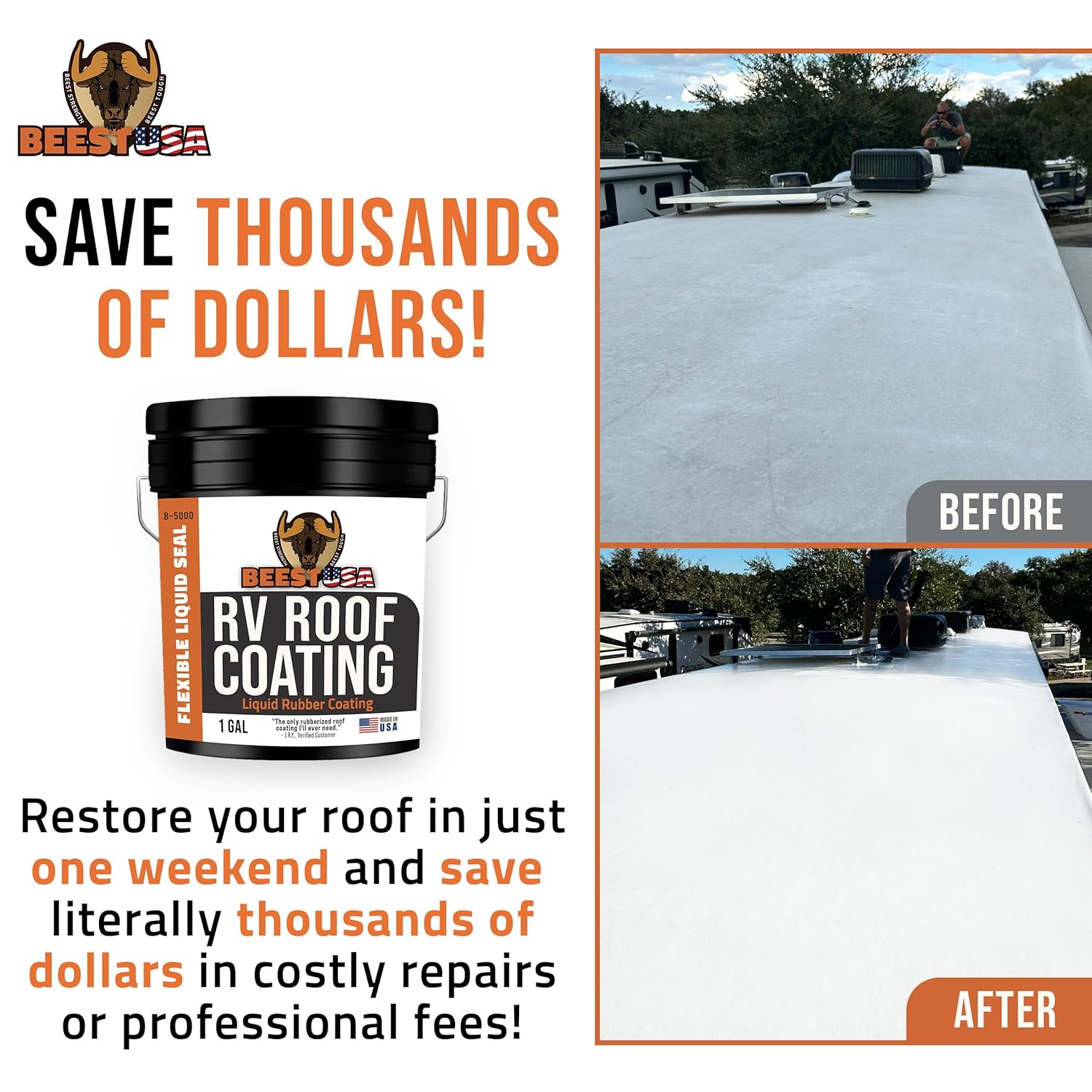 Thumbnail 2 de BEEST RV Roof Coating White (1 Gallon) Elastomeric Liquid Rubber Sealant