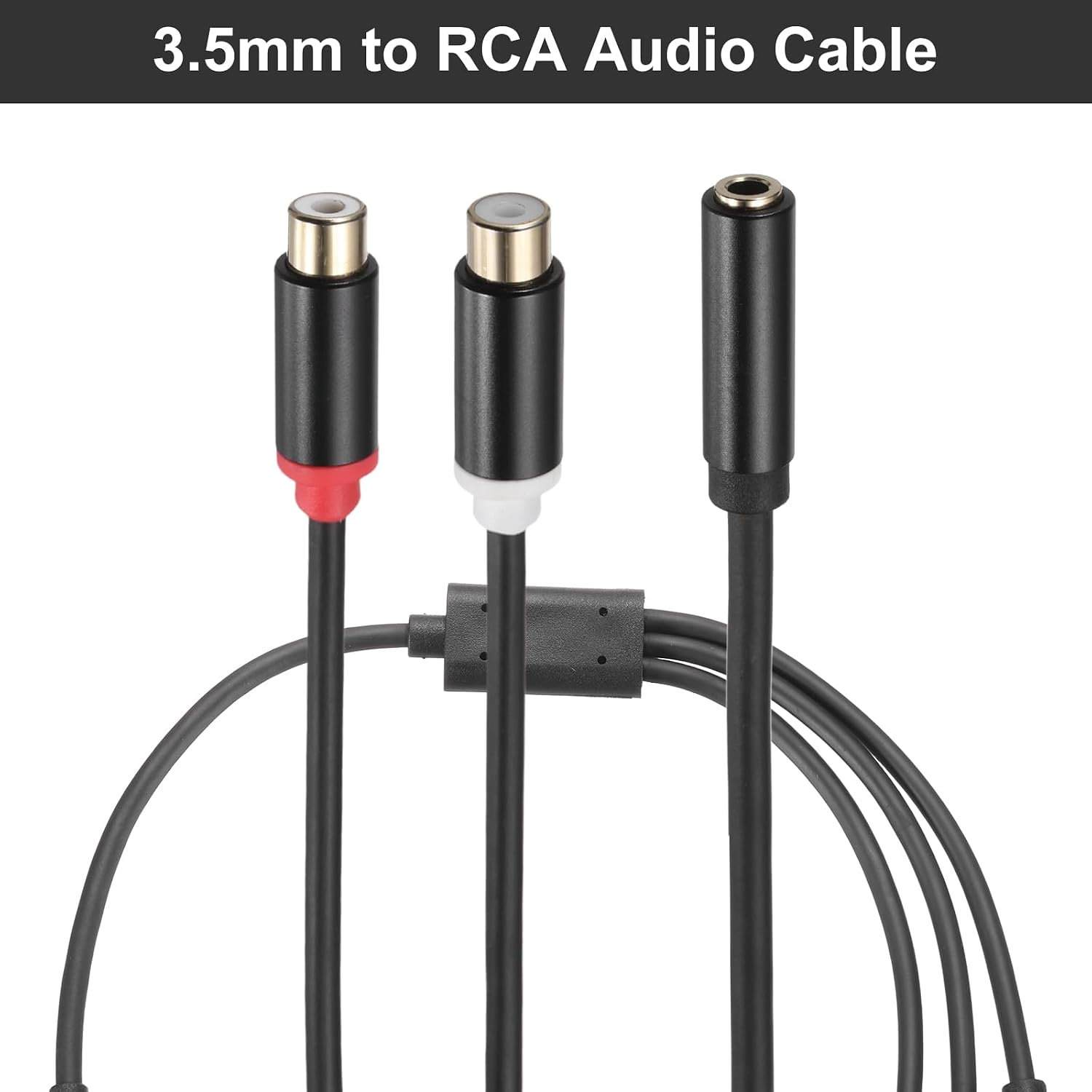 Detalle de DMiotech 3.5mm to RCA Cable (1ft) – 3.5mm Female to 2 RCA Male Aux Audio Adapter
