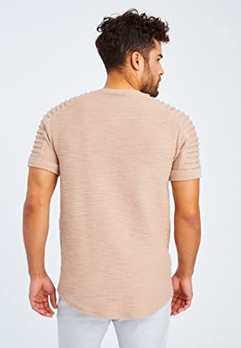Detalle de Leif Nelson Camiseta para Hombre LN-6325 con Cuello Redondo - Beige, Talla XL