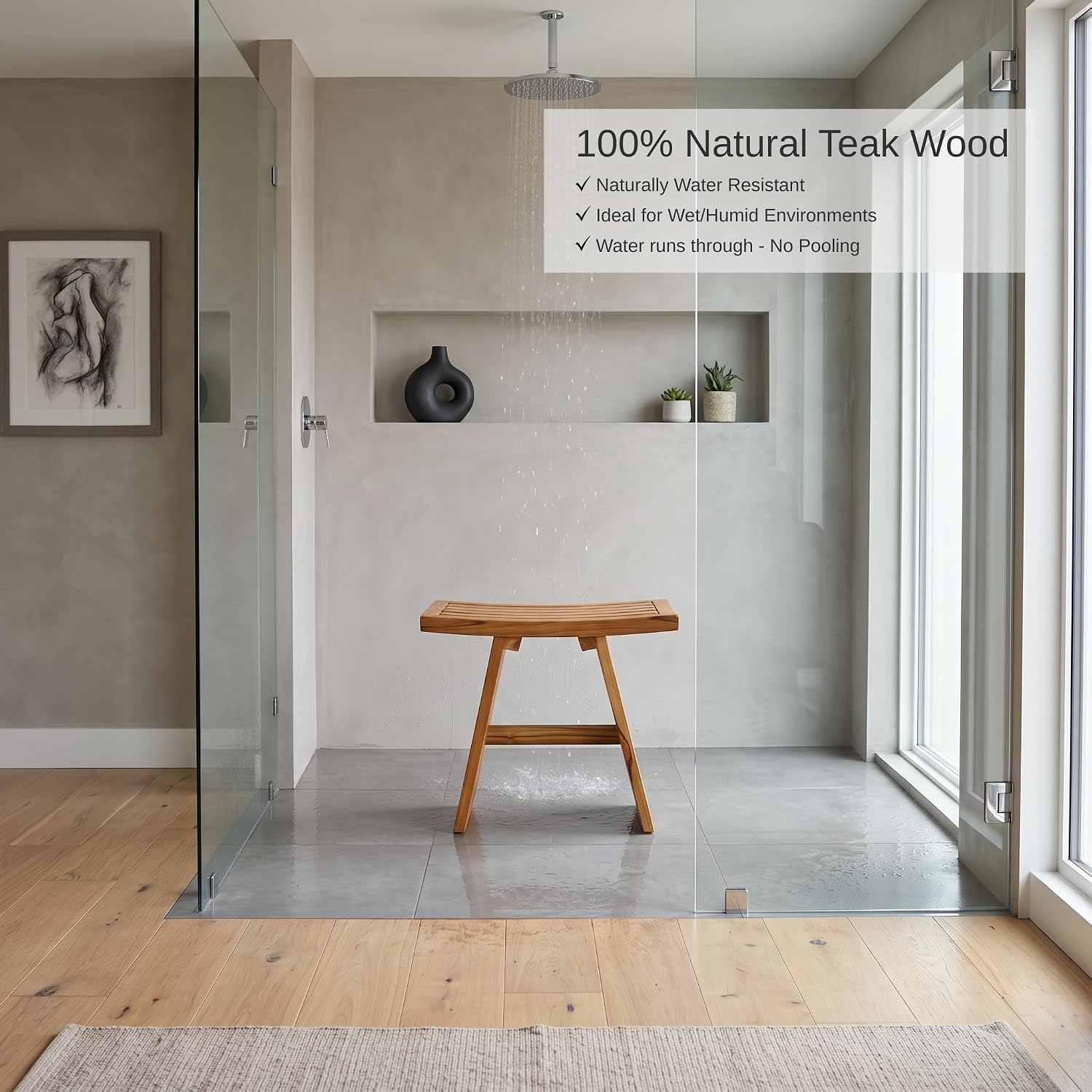 Thumbnail 1 de Jade Vine Jv-tb-001 Teak Shower Bench, Natural Wood Bath Seating