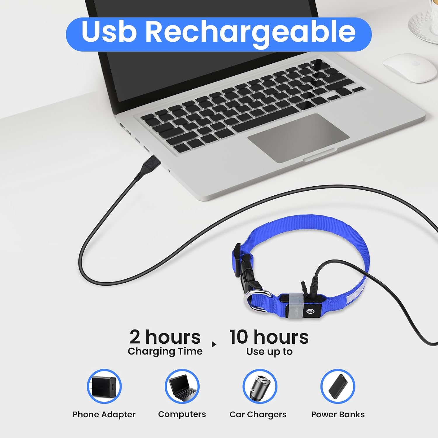 Detalle de MASBRILL Collier Lumineux pour Chien Rechargeable – LED Étanche, 3 Modes, Taille L (Bleu)